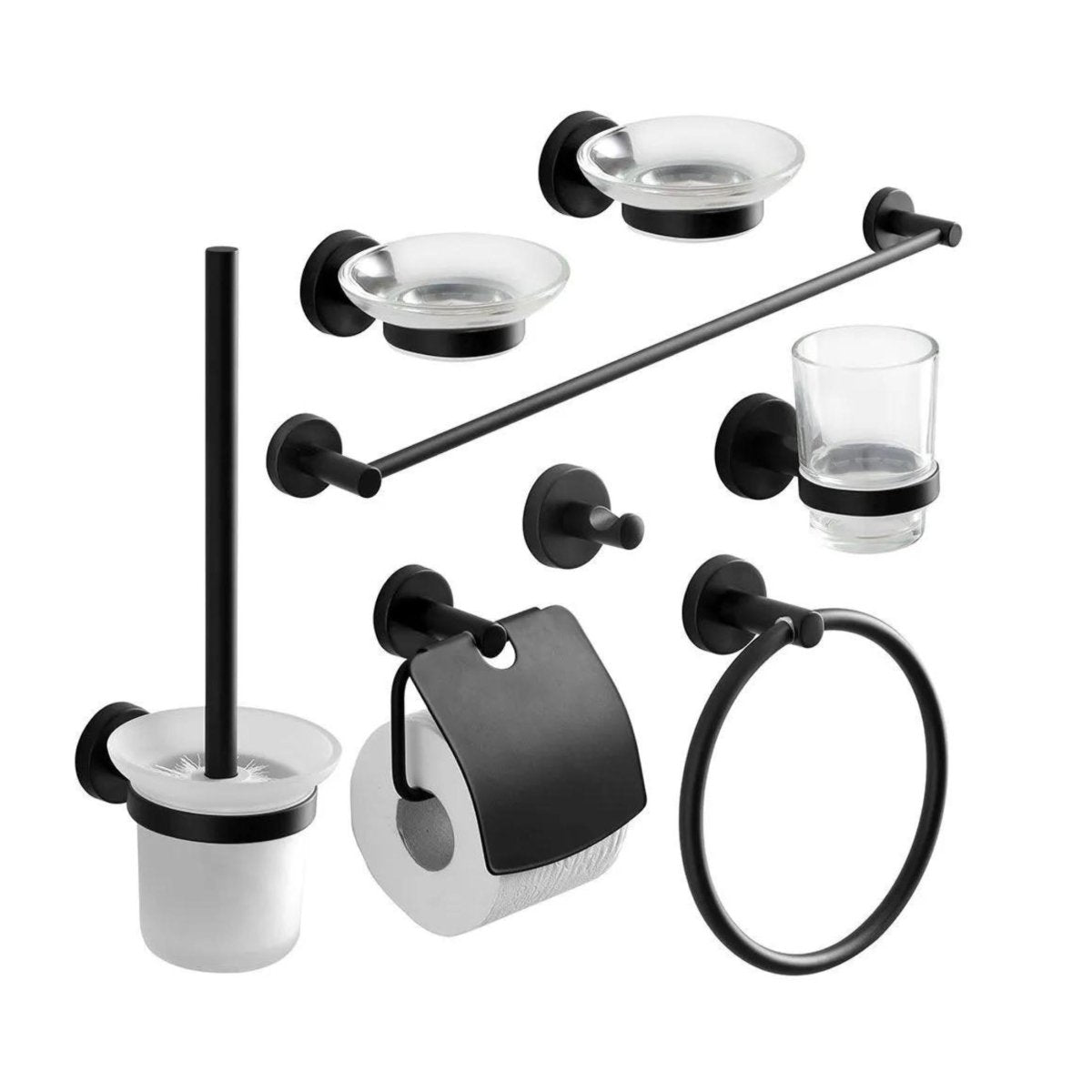 Set da 8 accessori per il bagno "Jonas" in metallo nero opaco da parete - MondoViro
