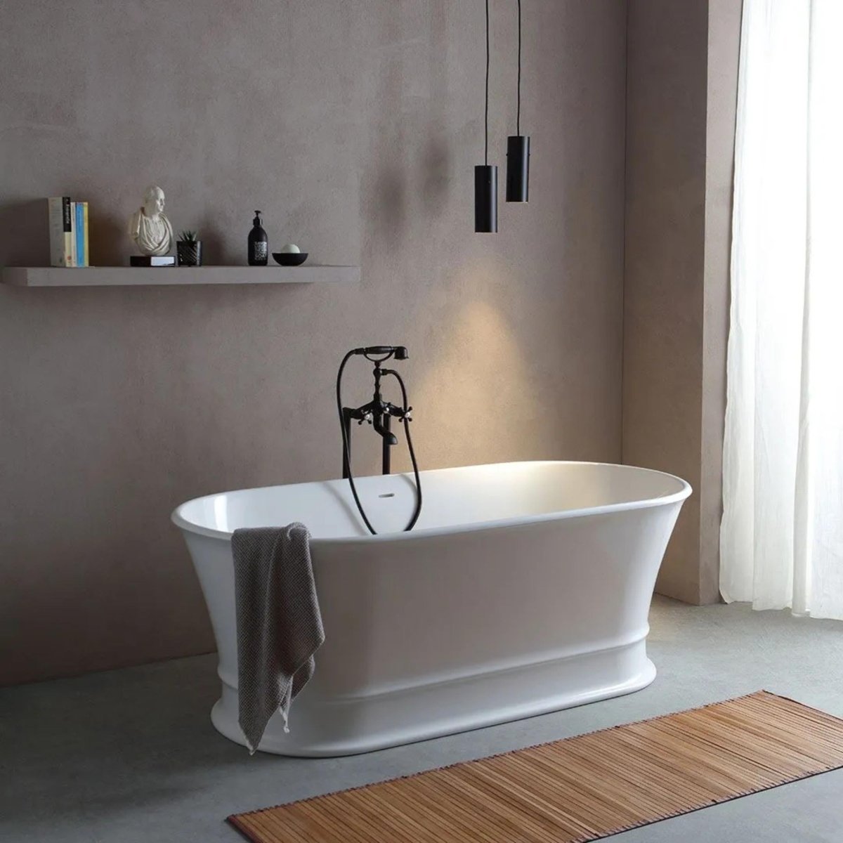 Vasca da bagno ovale a centro stanza "Bari" in marmo ricomposto bianco cm 170x84 84h - MondoViro