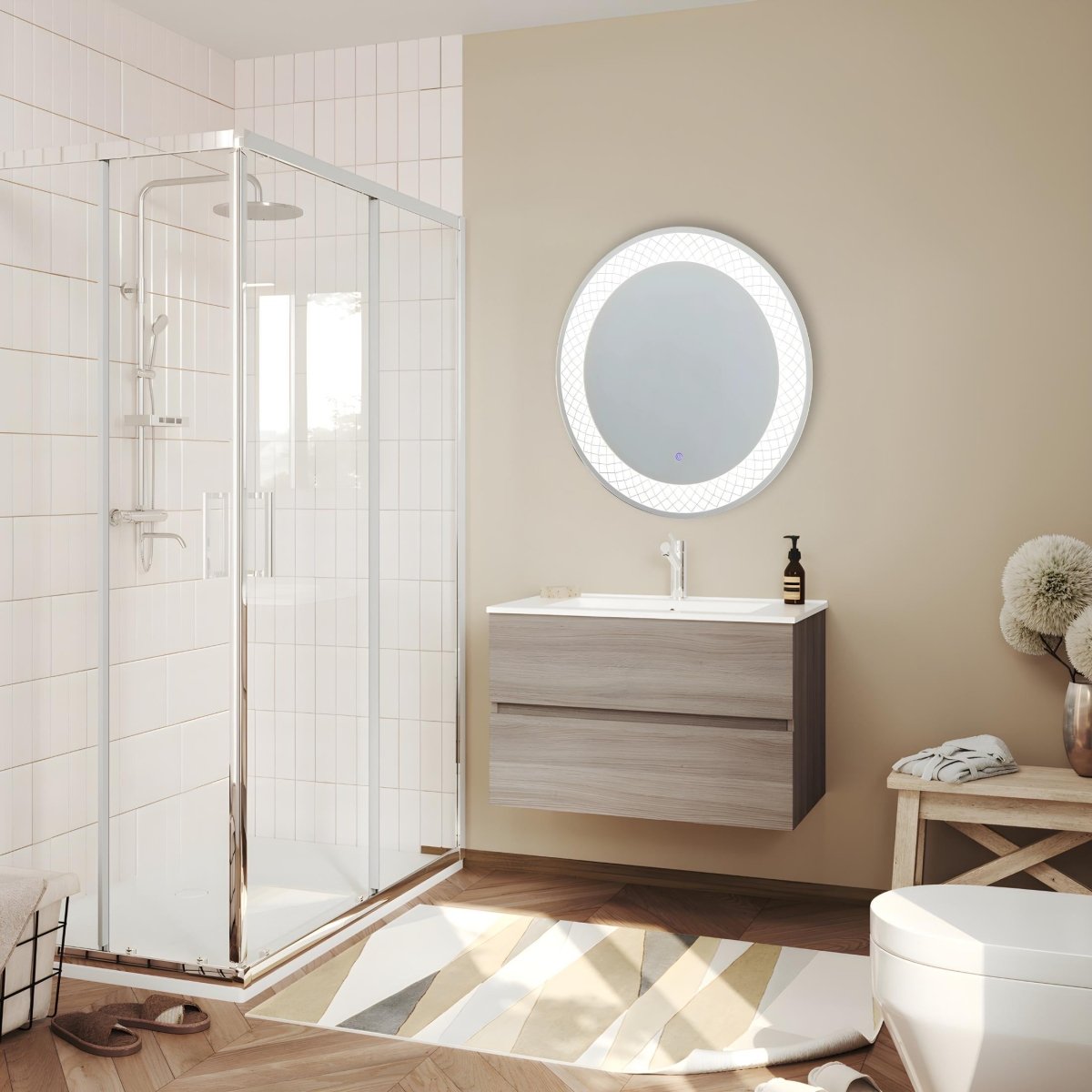 Specchio rotondo con cornice illuminata a led "Aura" in alluminio cm 70x70 - MondoViro