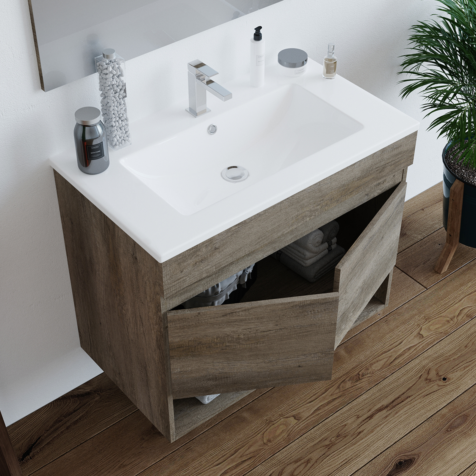 Colonna Bagno Sospesa Dakota In Kit 2 Ante H 140 Cm Rovere Nordik