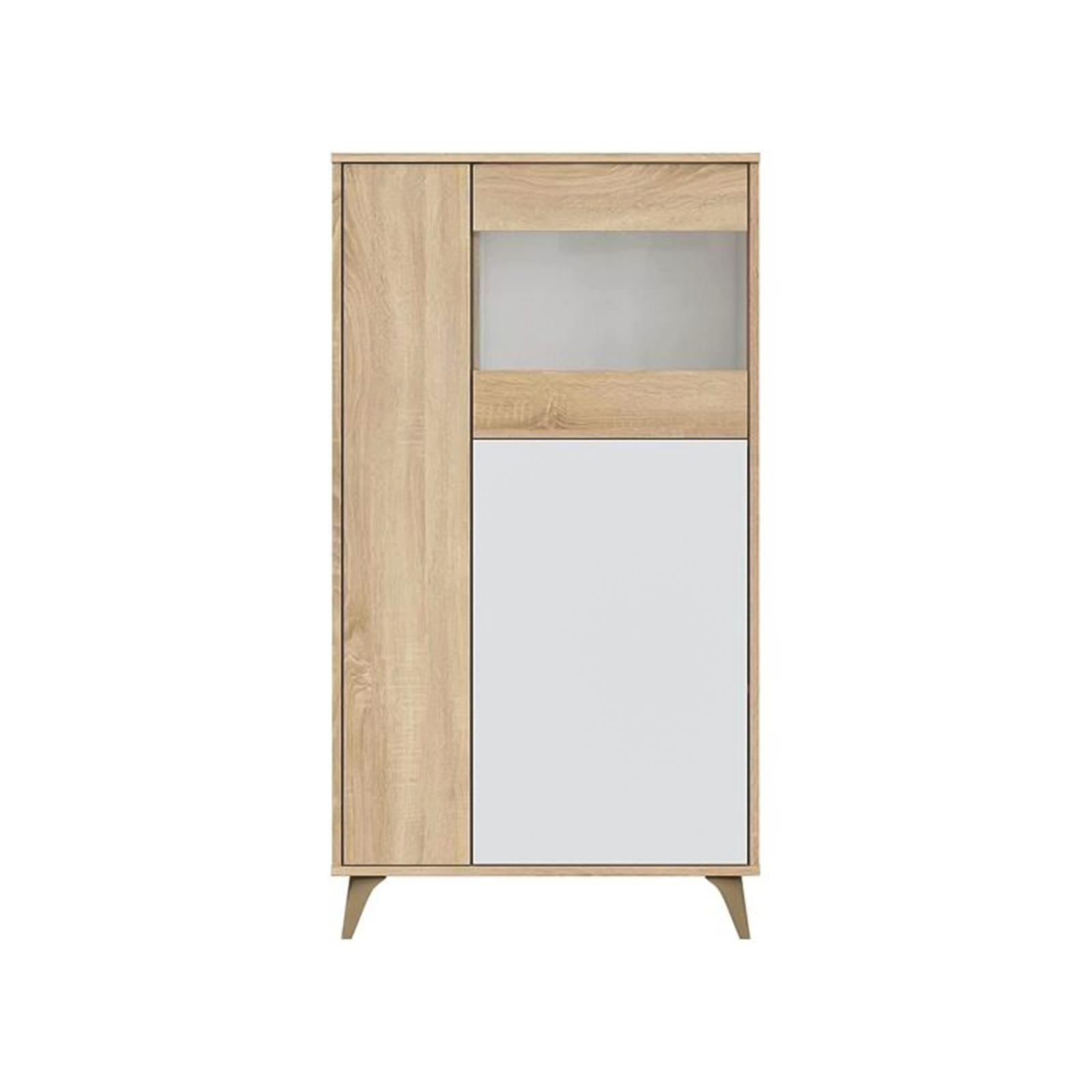 Kit Mobile moderno Kikua con vetrina bianco rovere a 3 ante da soggiorno