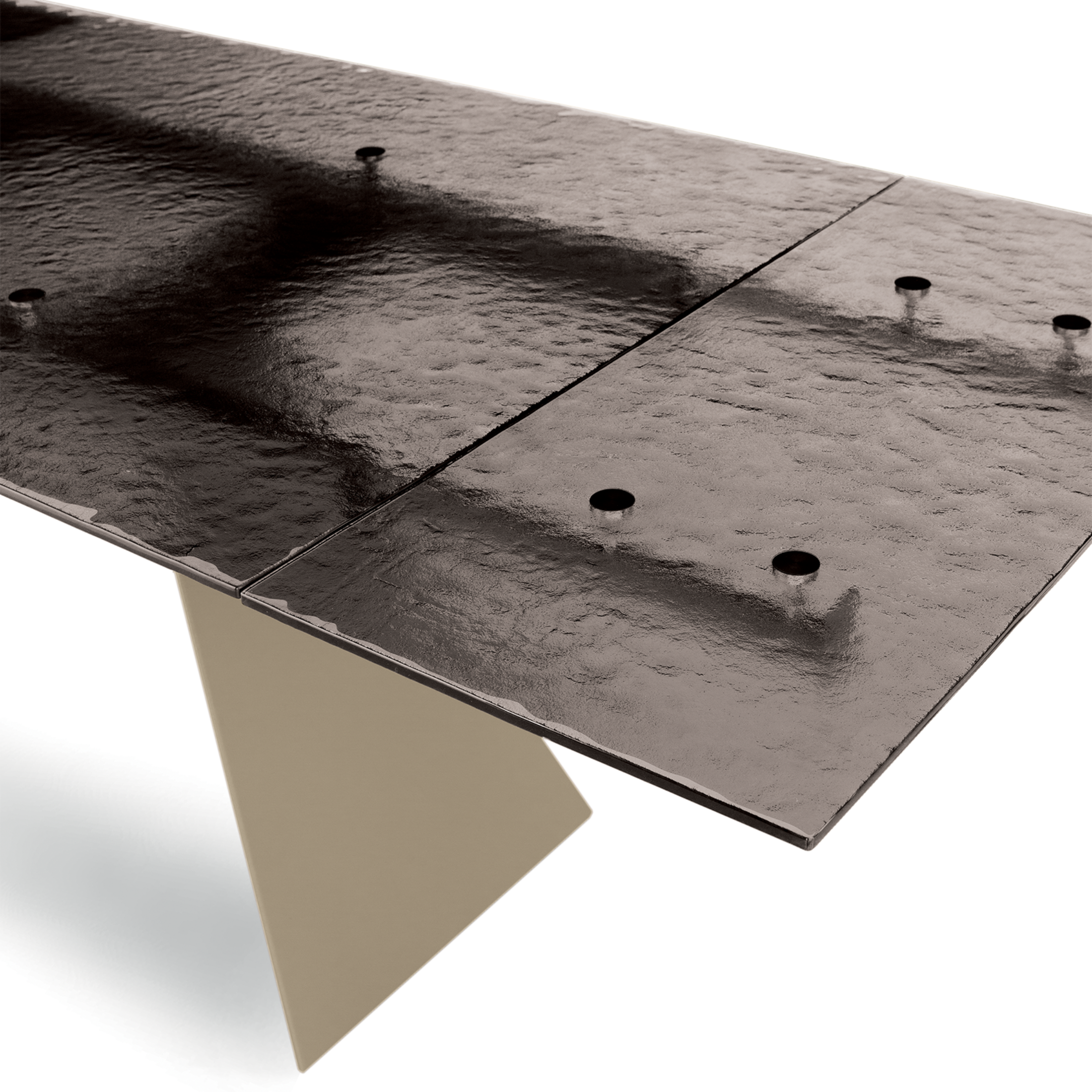 Tavolo allungabile da pranzo "Rubino" con piano in vetro martellato