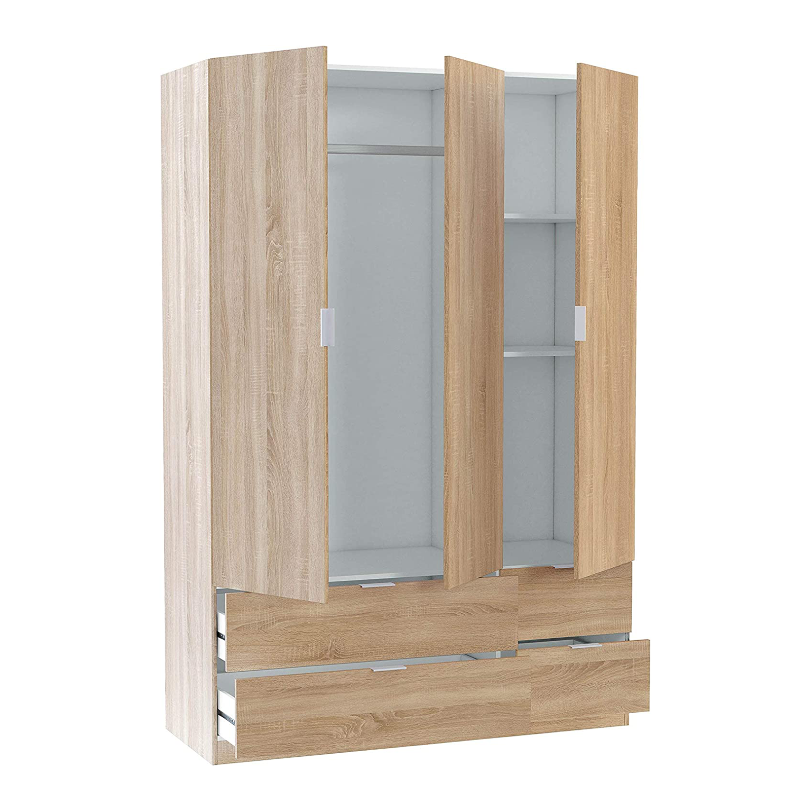 Armadio in legno LC-200 a 3 ante rovere con cassetti e barra appendiabiti cm 135x52 200h