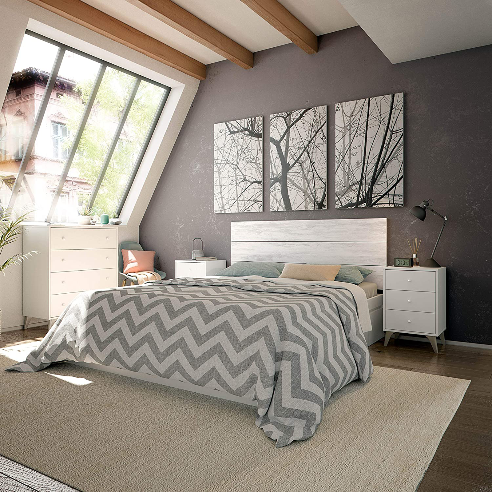 Set mobili per camera da letto Sweet cassettiera e comodino in truciolare bianco