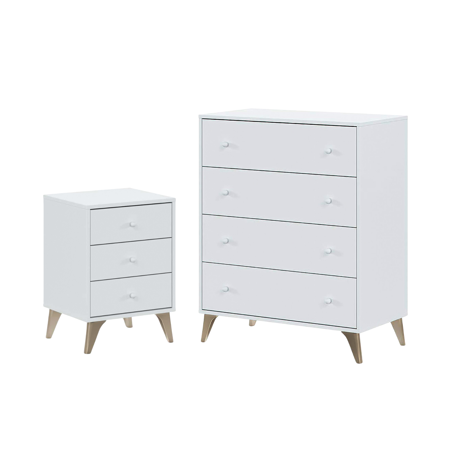 Set mobili per camera da letto Sweet cassettiera e comodino in truciolare bianco