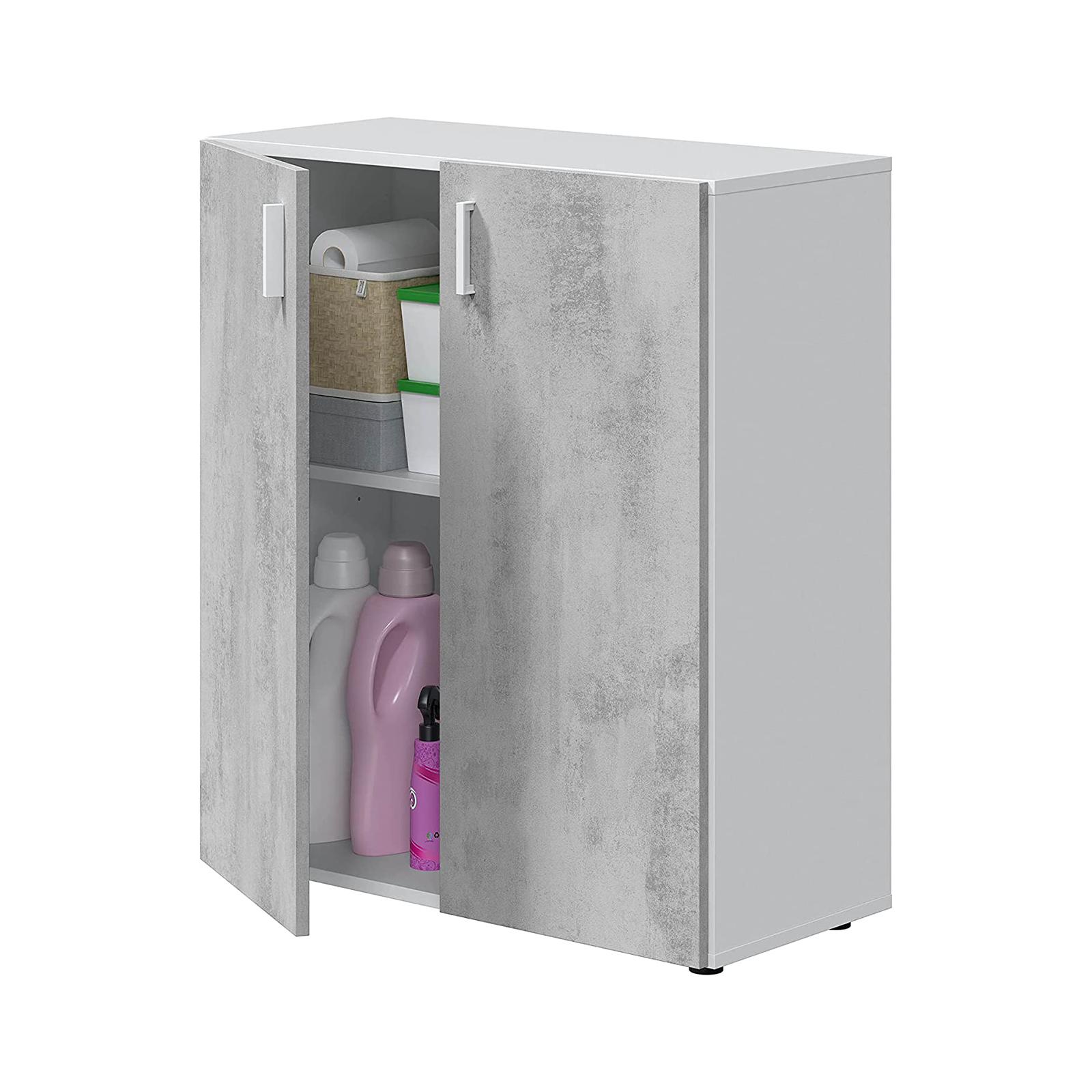 Set armadio alto o basso Multiusos in truciolare finitura cemento mobile per lavanderia