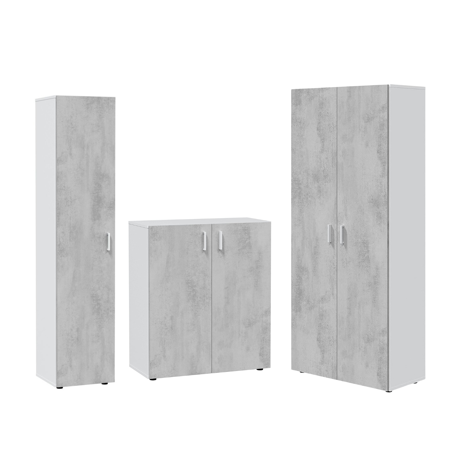 Set armadio alto o basso Multiusos in truciolare finitura cemento mobile per lavanderia