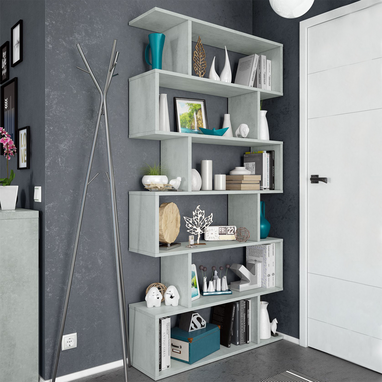 Libreria alta a giorno Athena con 6 ripiani in truciolato cm 80x25 192h