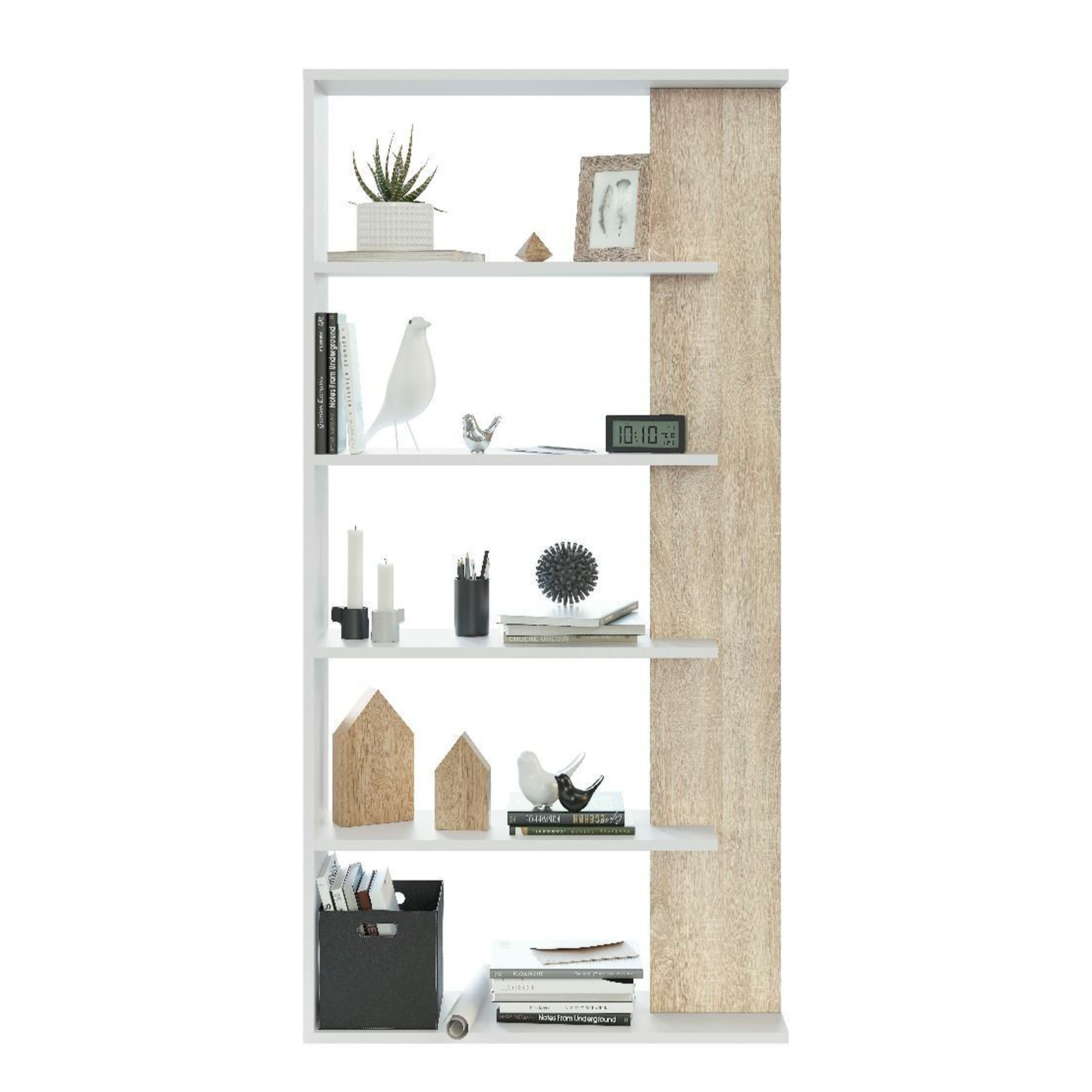 Libreria alta a giorno Alida con 5 ripiani in truciolato cm 90x25 180h