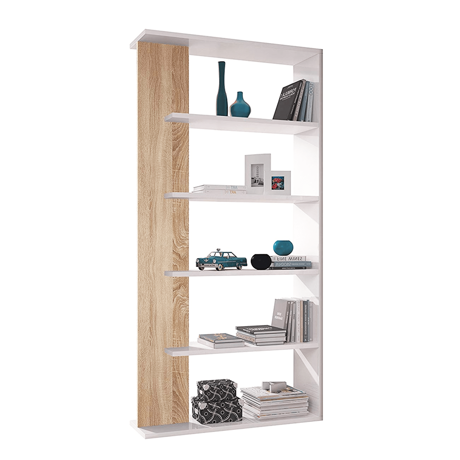 Libreria alta a giorno Alida con 5 ripiani in truciolato cm 90x25 180h