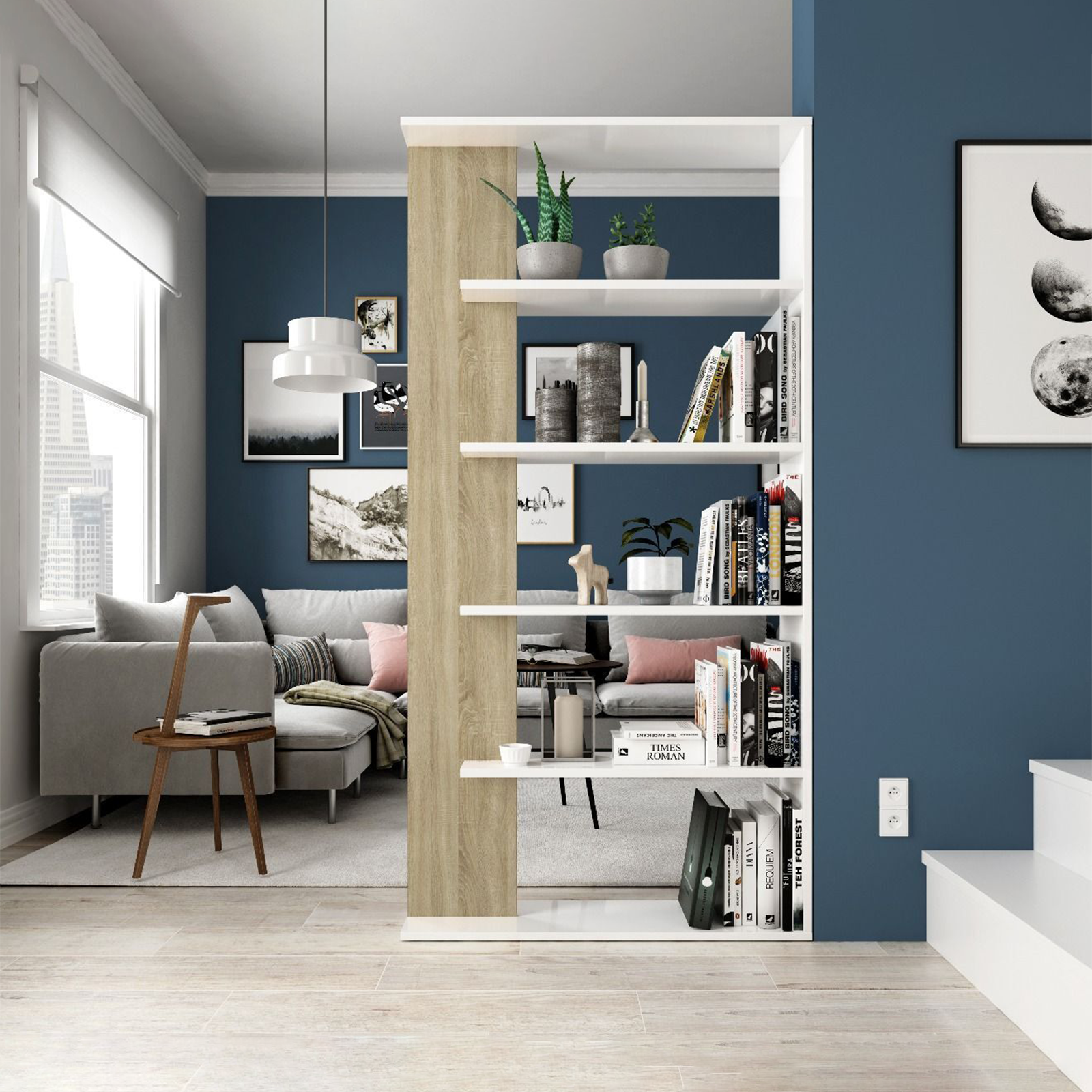 Libreria alta a giorno Alida con 5 ripiani in truciolato cm 90x25 180h