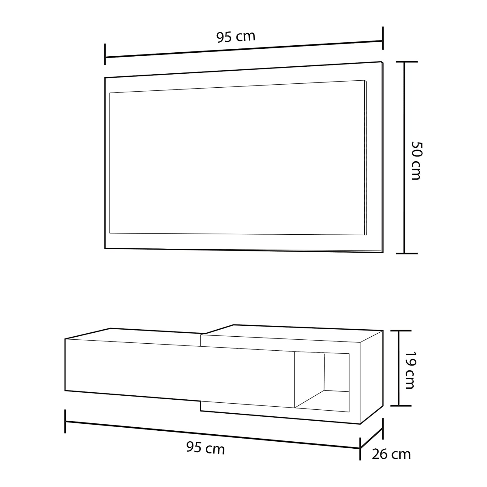 Kit Mobile da ingresso sospeso con specchio Noon in truciolato cm 95x26 19h