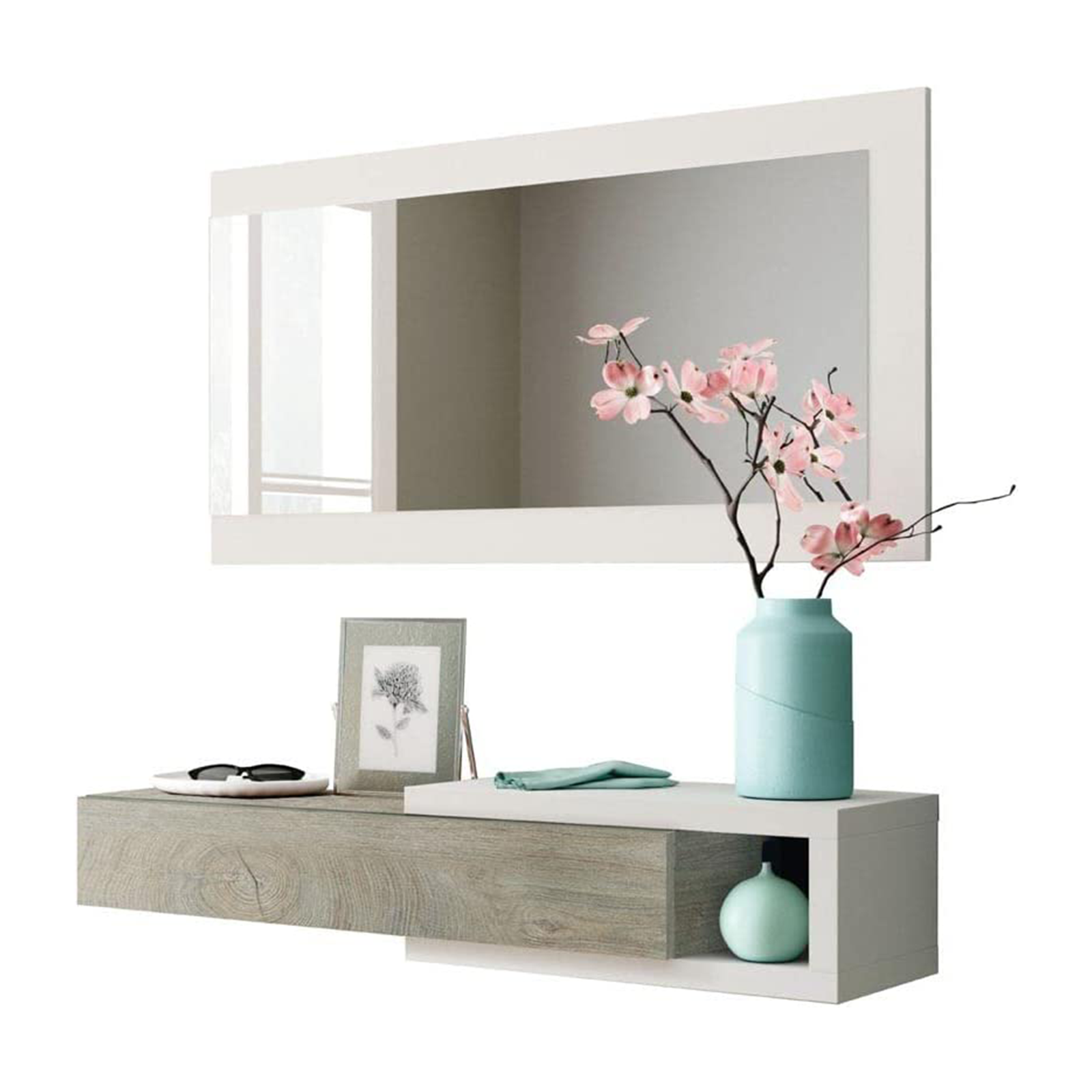 Kit Mobile da ingresso sospeso con specchio Noon in truciolato cm 95x26 19h