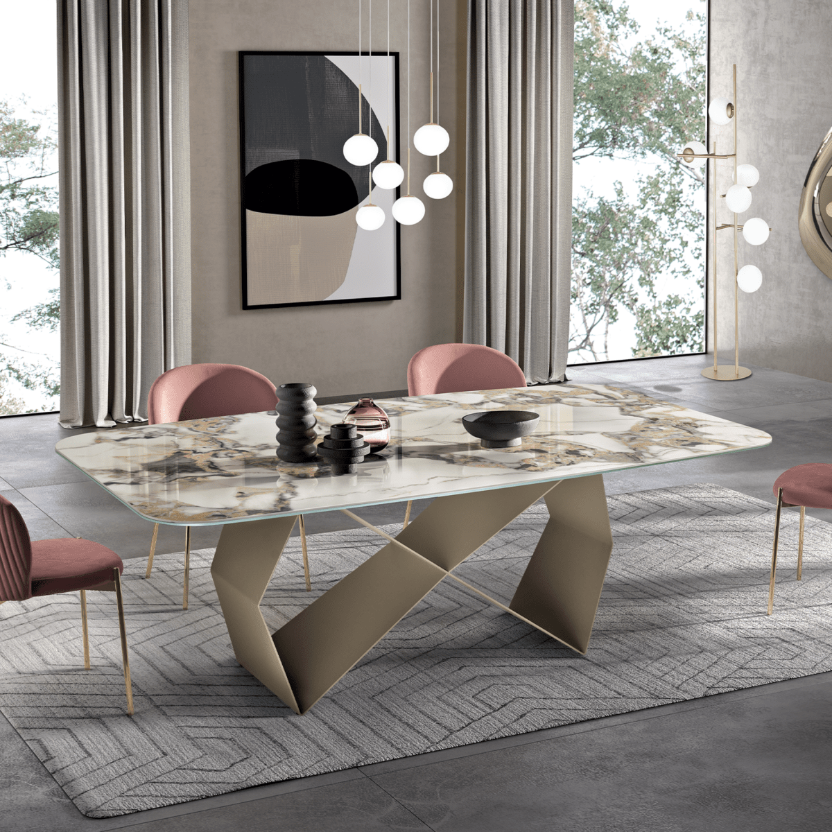 Tavolo fisso moderno "Karlito" con base in metallo verniciato cm 210x110 75h - MondoViro