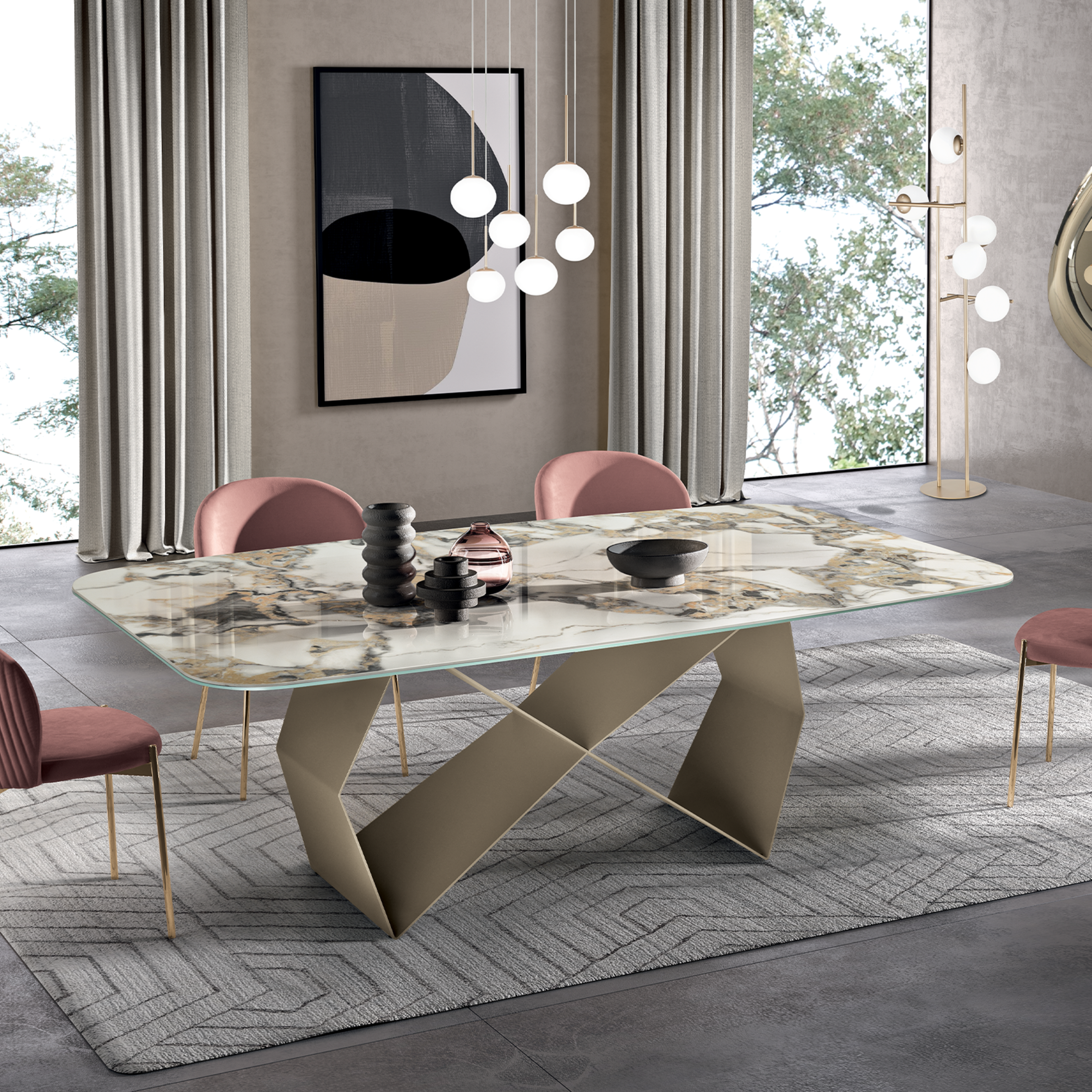 Tavolo fisso moderno "Karlito" con base in metallo verniciato cm 210x110 75h