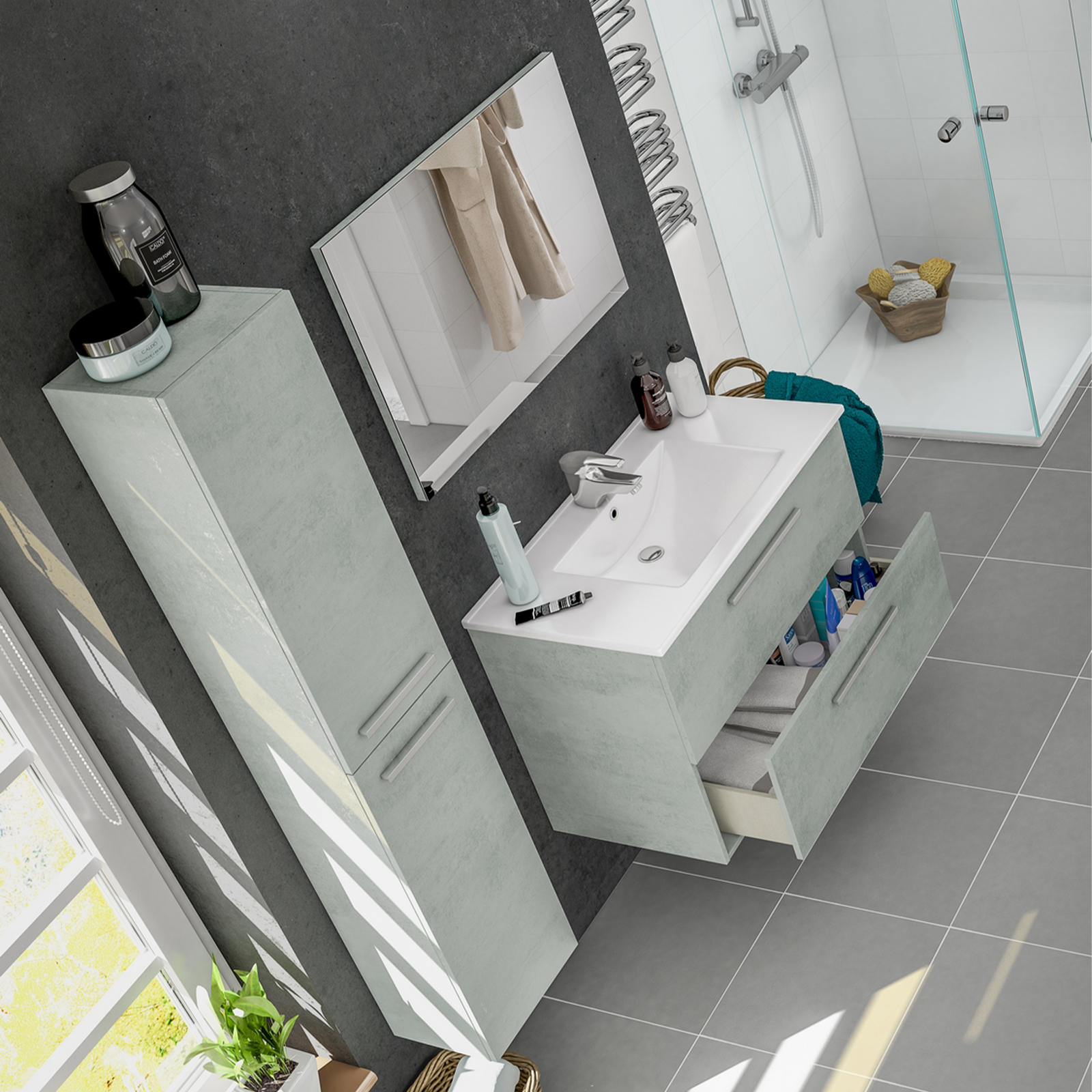 Colonna pensile da bagno "Athena" mobile a 2 ante in truciolare con ripiani