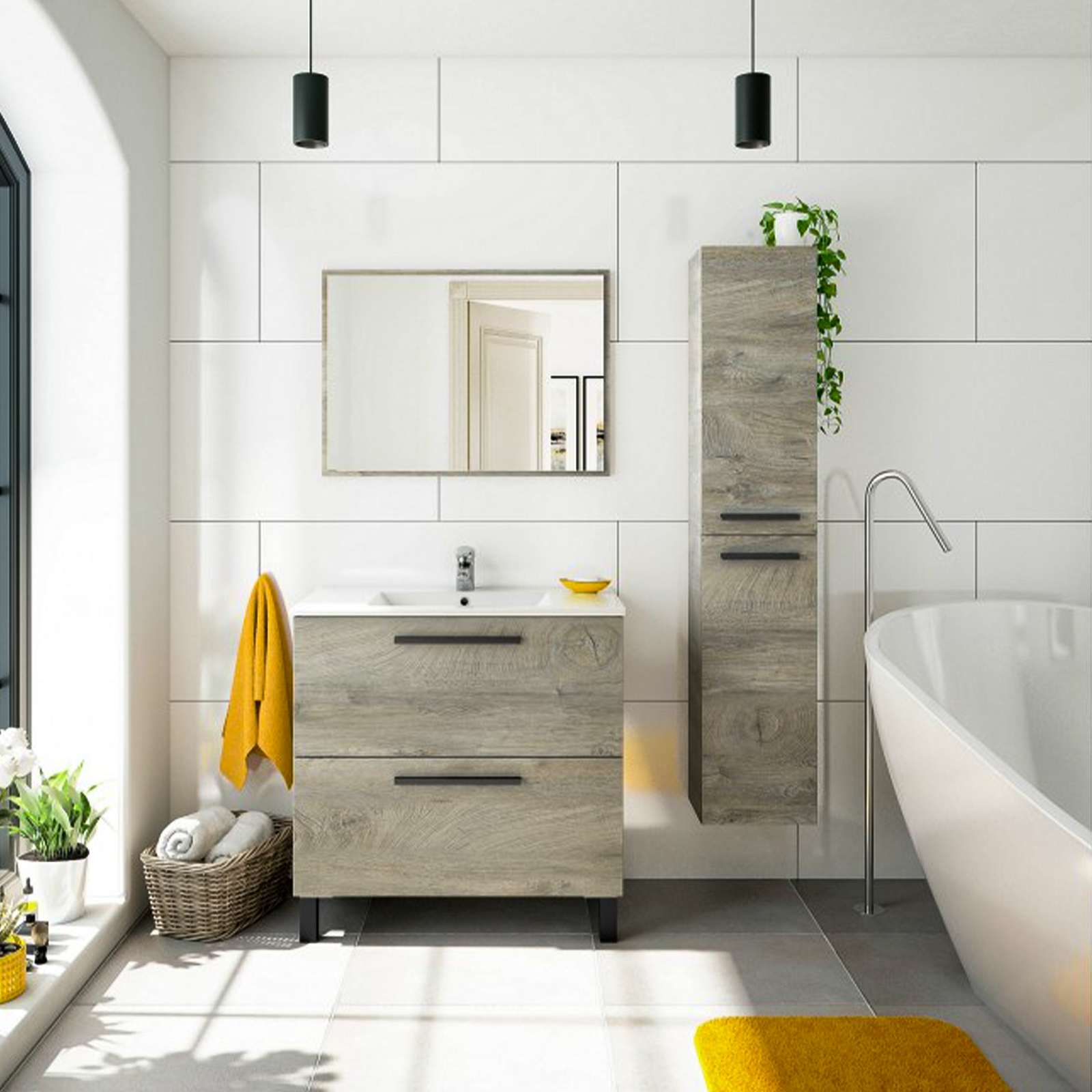 Colonna pensile da bagno "Athena" mobile a 2 ante in truciolare con ripiani