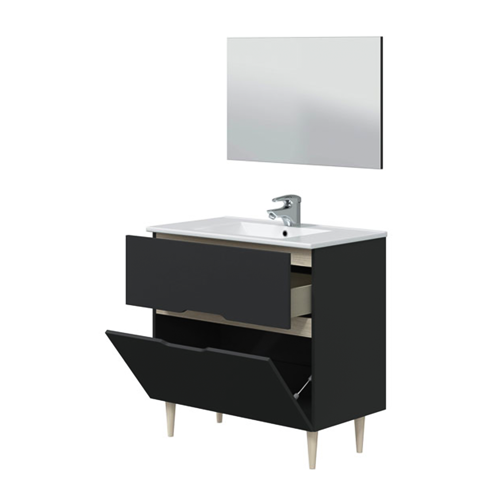 Kit Mobile sotto lavabo "Denver" da bagno in truciolare con specchio cm 80x45 80h