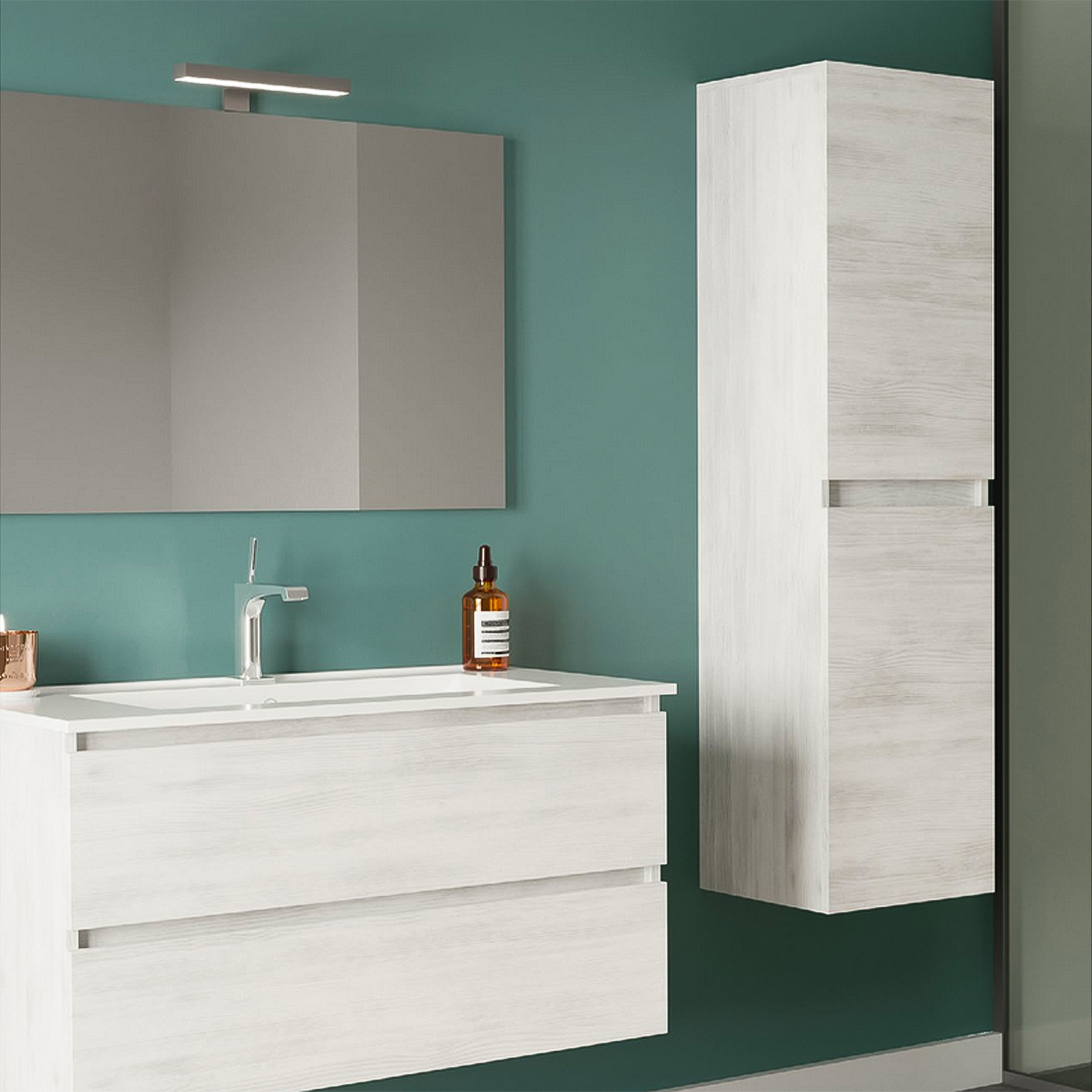 Colonna pensile da bagno "New Splash" mobile a 2 ante in legno rovere cm 31x33,5 138h