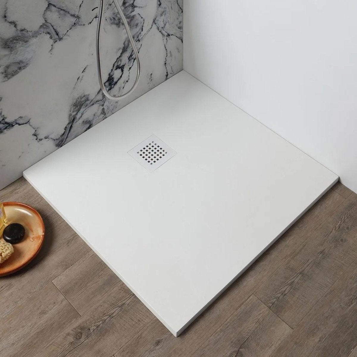 Piatto doccia quadrato sottile "Milano" in resina effetto pietra antiscivolo - MondoViro