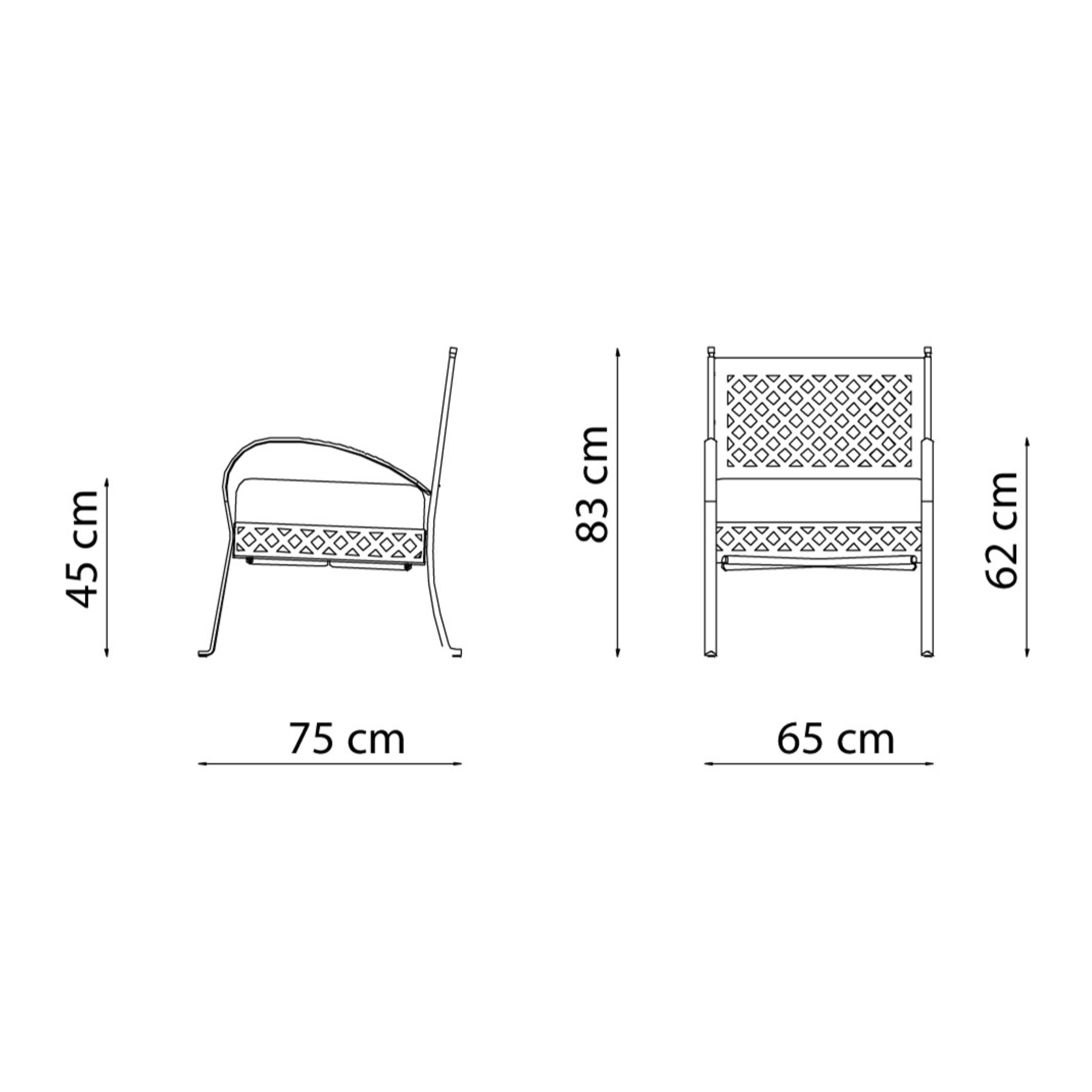 Poltrona bassa da giardino in metallo "Springtime" sedia lounge cm 64,5x75 83h