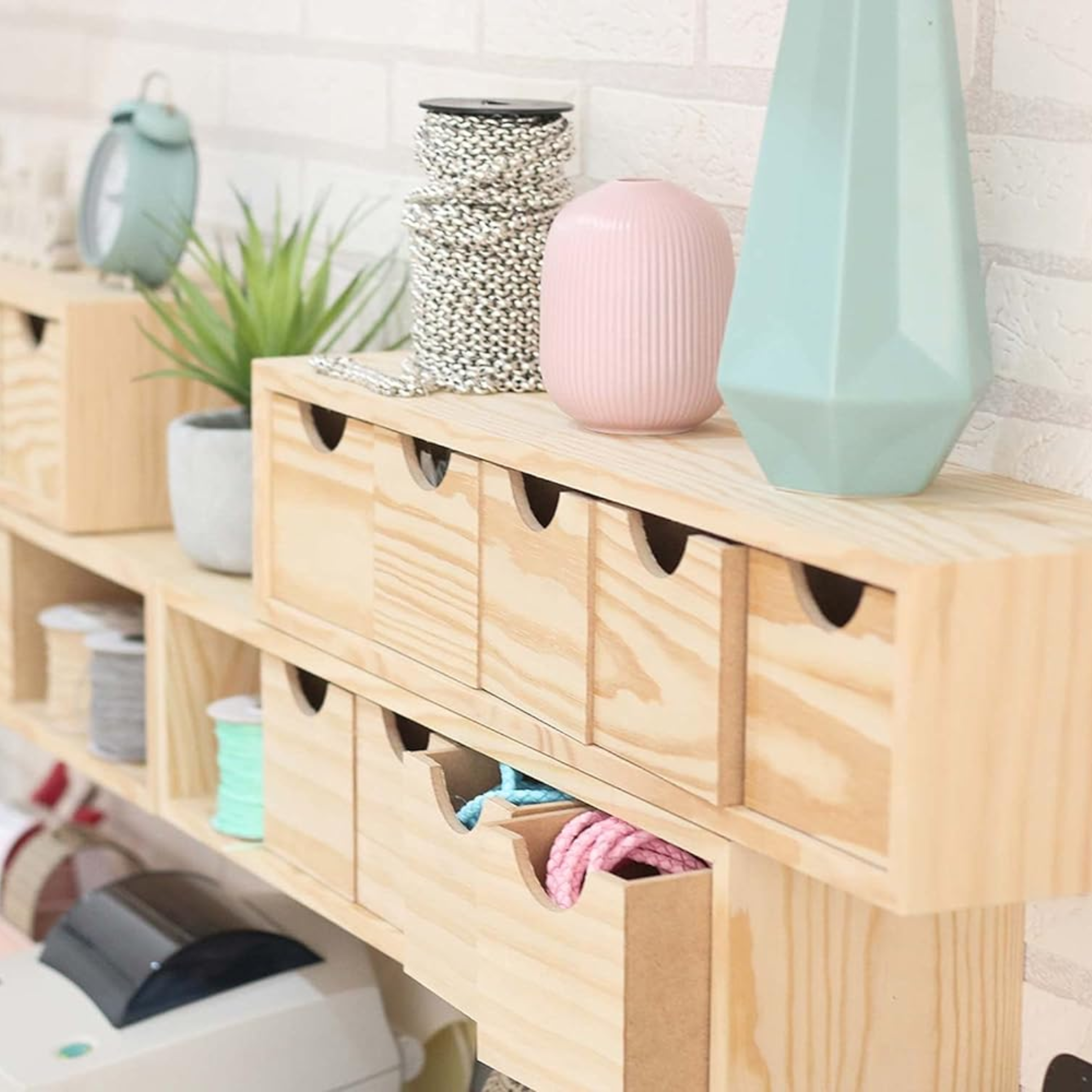 Cassettiera in legno naturale certificato "Mini5" con 5 cassetti cm 57x13 12h