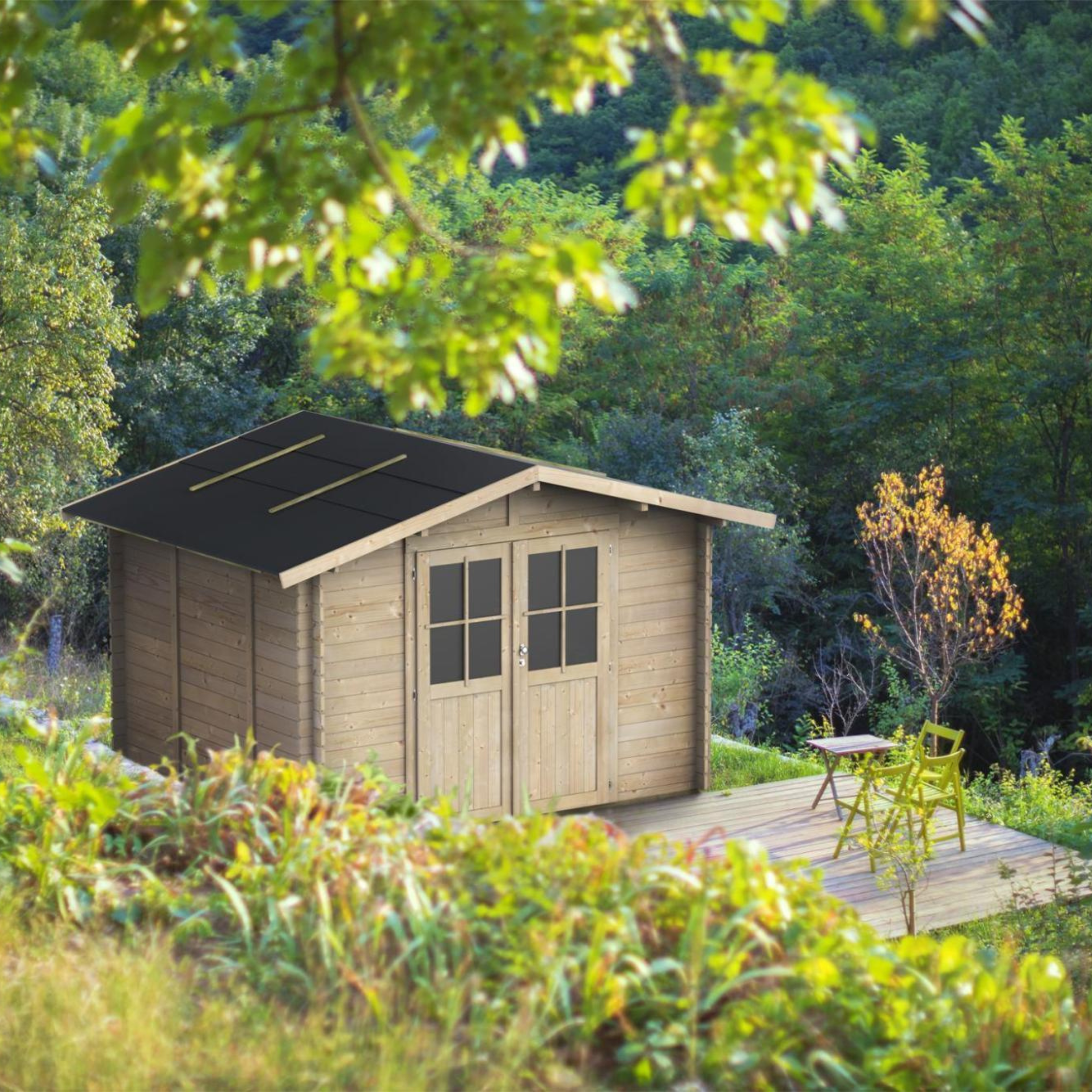 Casetta in legno da giardino "Opera" cm 300x250 219h porta doppia finestrata