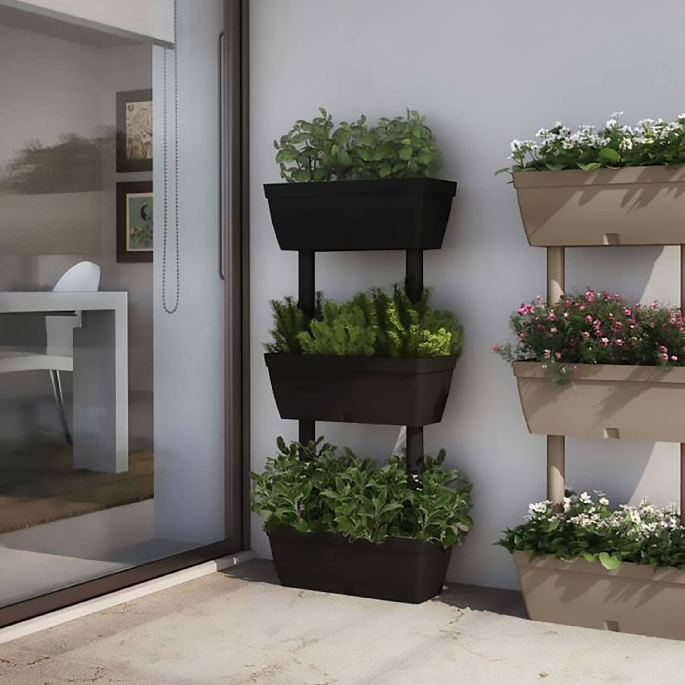 Fioriera verticale multipla con irrigazione automatica tortora cm 50x17 100h