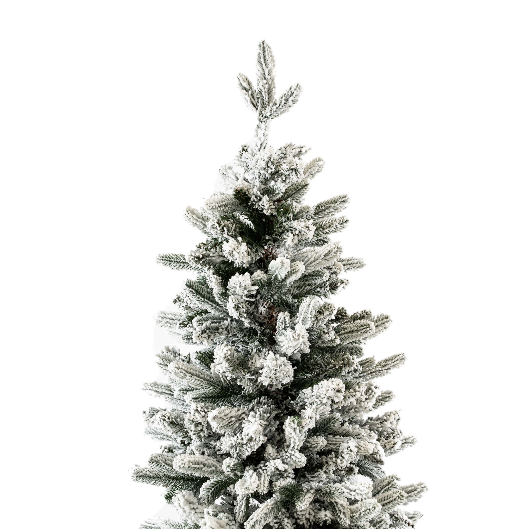 Albero di Natale Slim innevato "Snowflake" in PE effetto real touch + PVC + flock