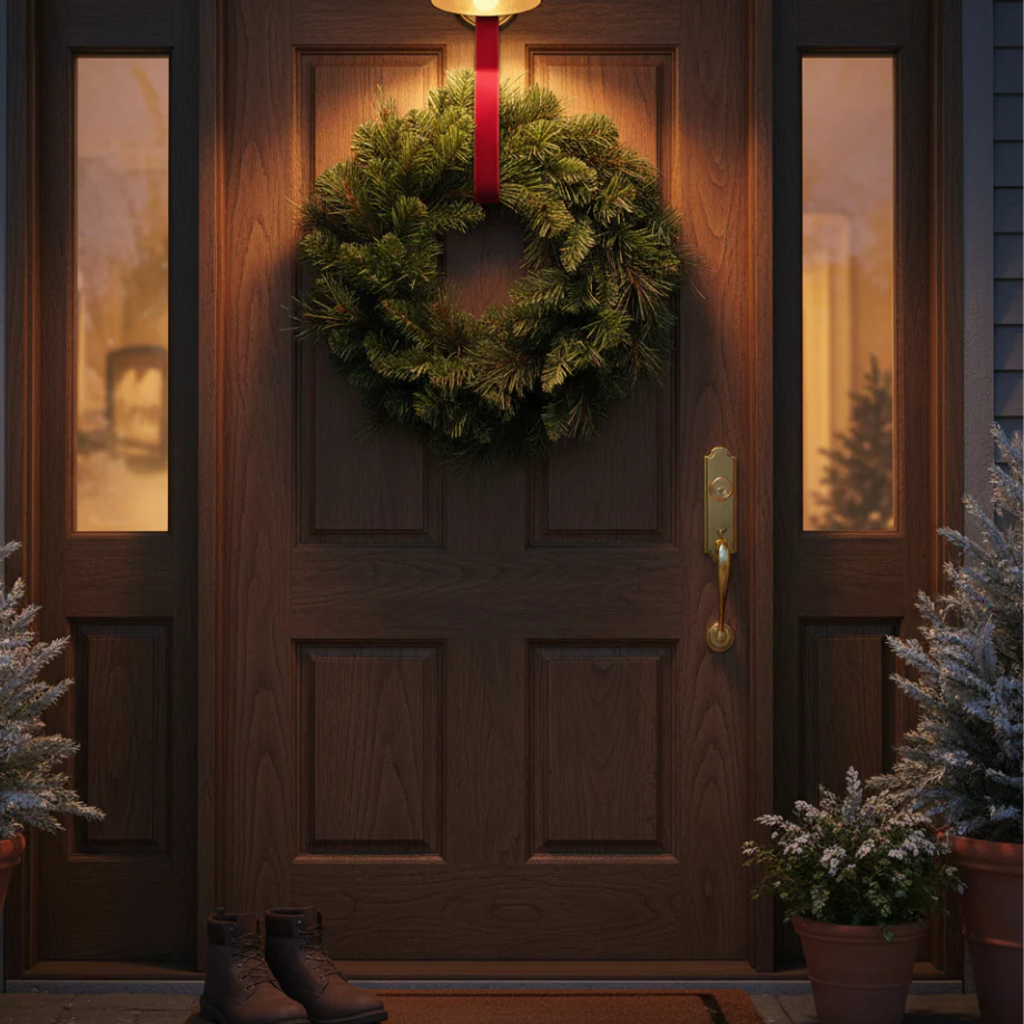 Ghirlanda dietro porta "Jolly" in PP effetto aghi di pino, corona per decorazioni natalizie