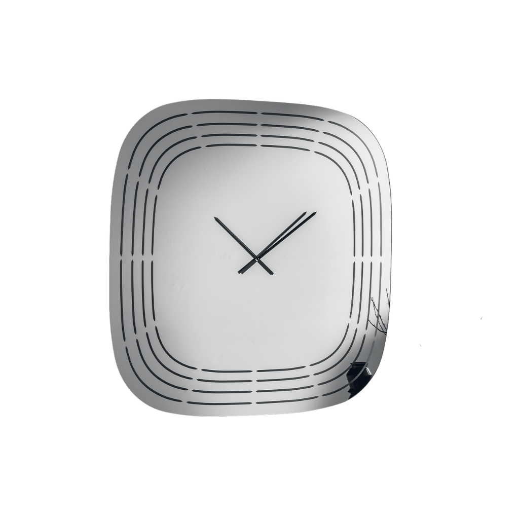 Orologio a parete in vetro specchiato con incisioni laser cm 120×120h