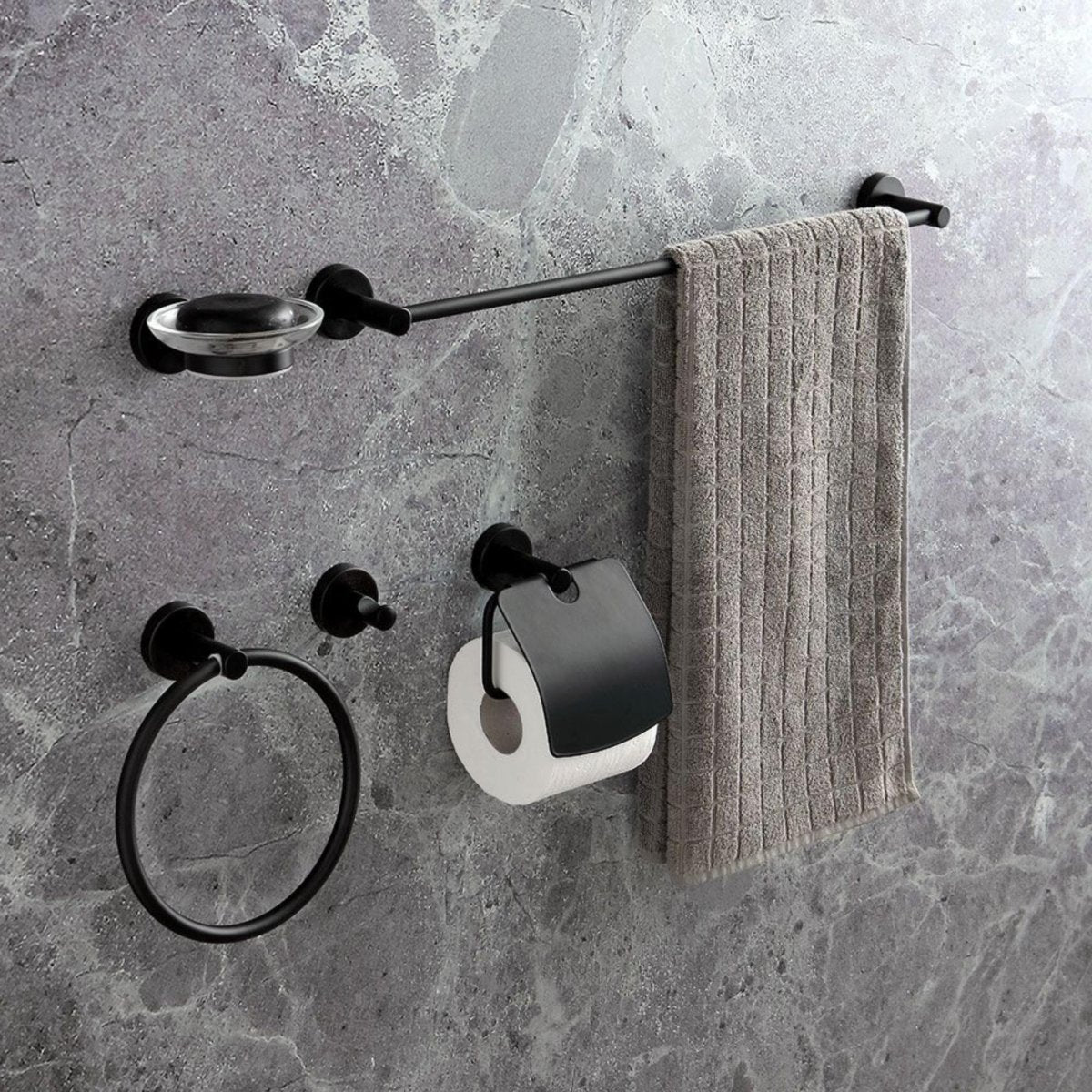 Set da 5 accessori per il bagno "Emilia" in metallo nero opaco da parete - MondoViro