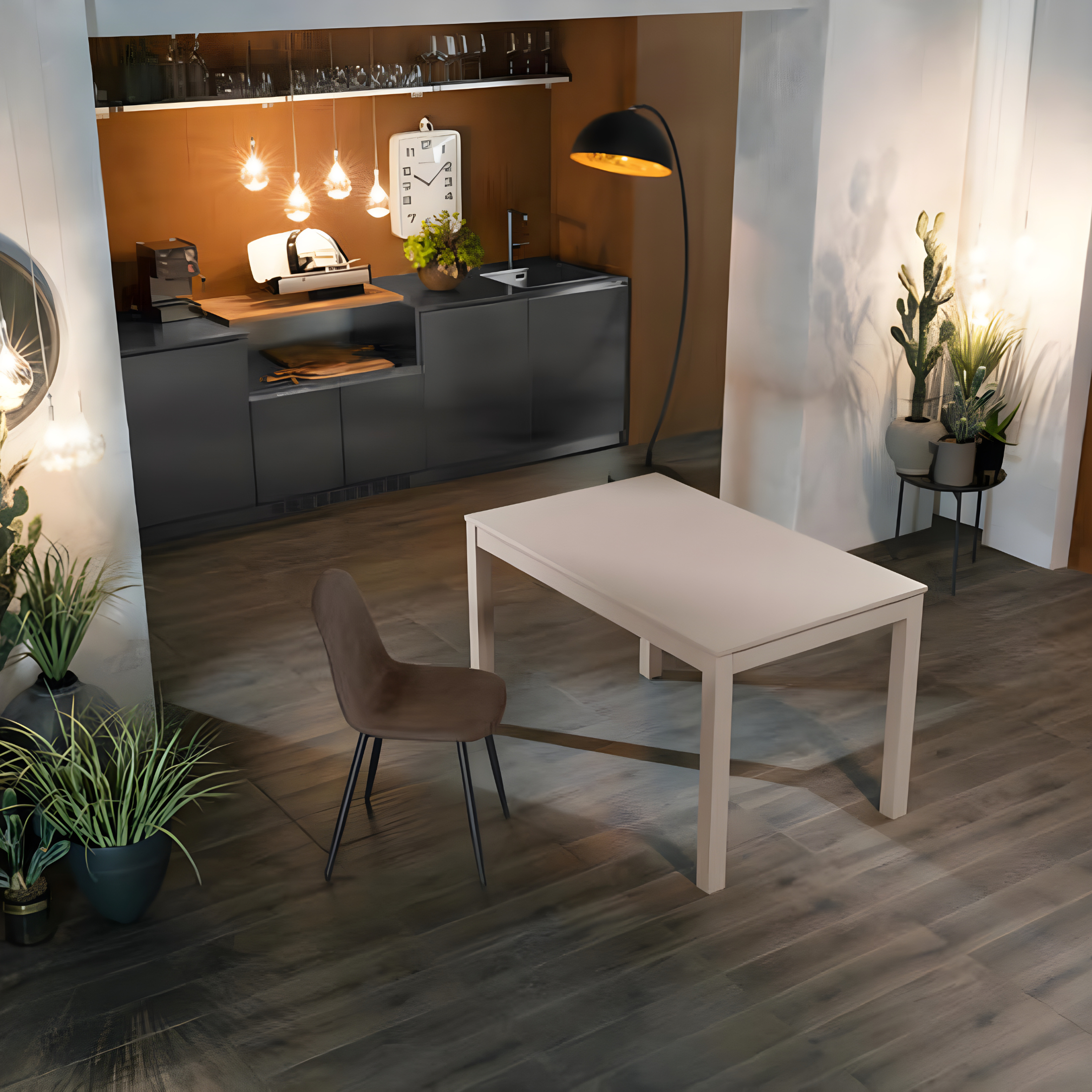 Tavolo allungabile "Creta" piano melaminico gambe in legno massello cm 130/210x80 76h