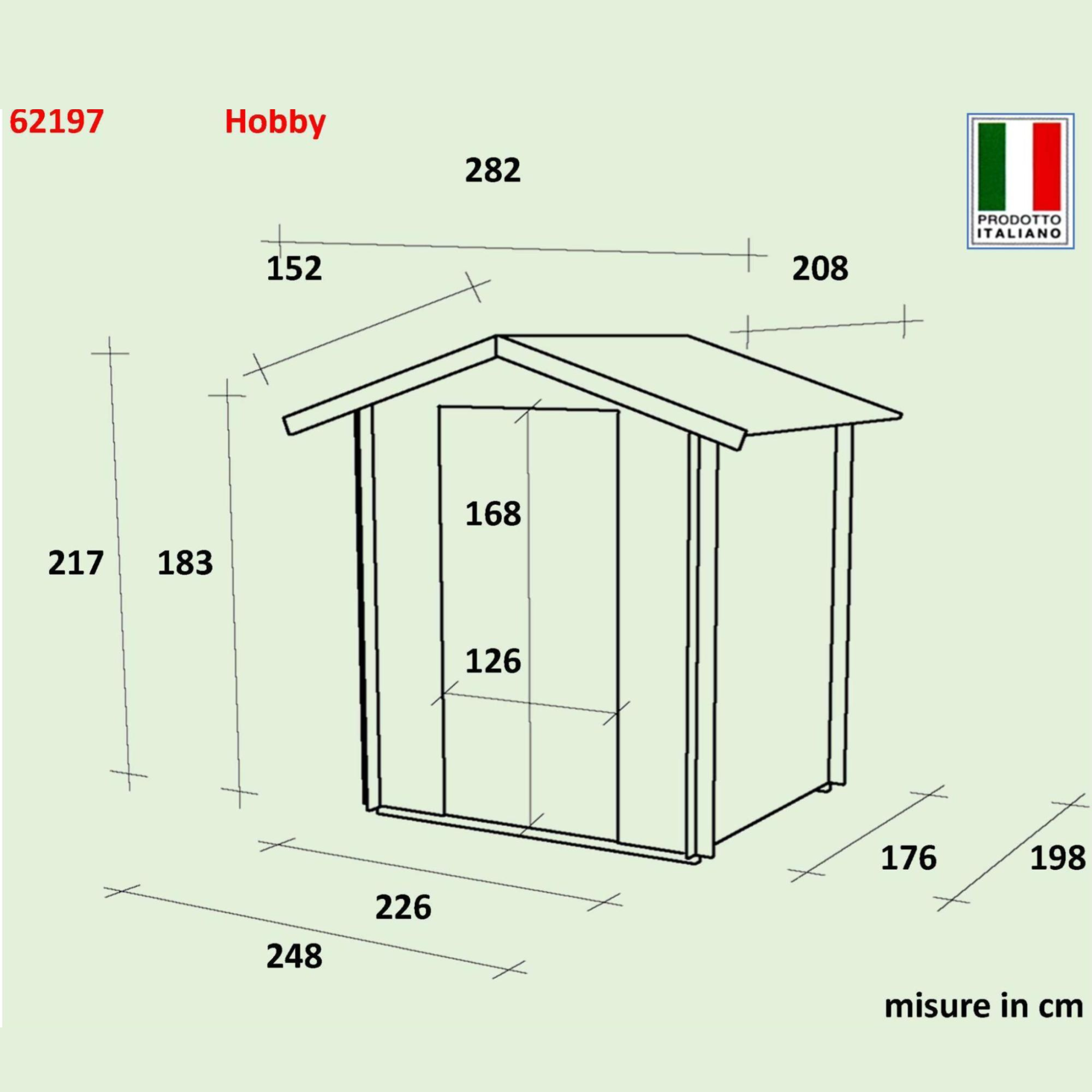 Casetta in legno da giardino "Hobby" cm 248x198 217h porta doppia finestrata