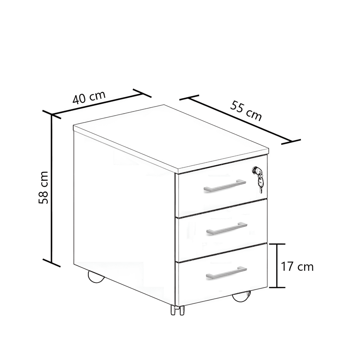 Cassettiera moderna da ufficio 3 cassetti "Ibisco" bianca e noce naturale cm 40x55 58h - MondoViro