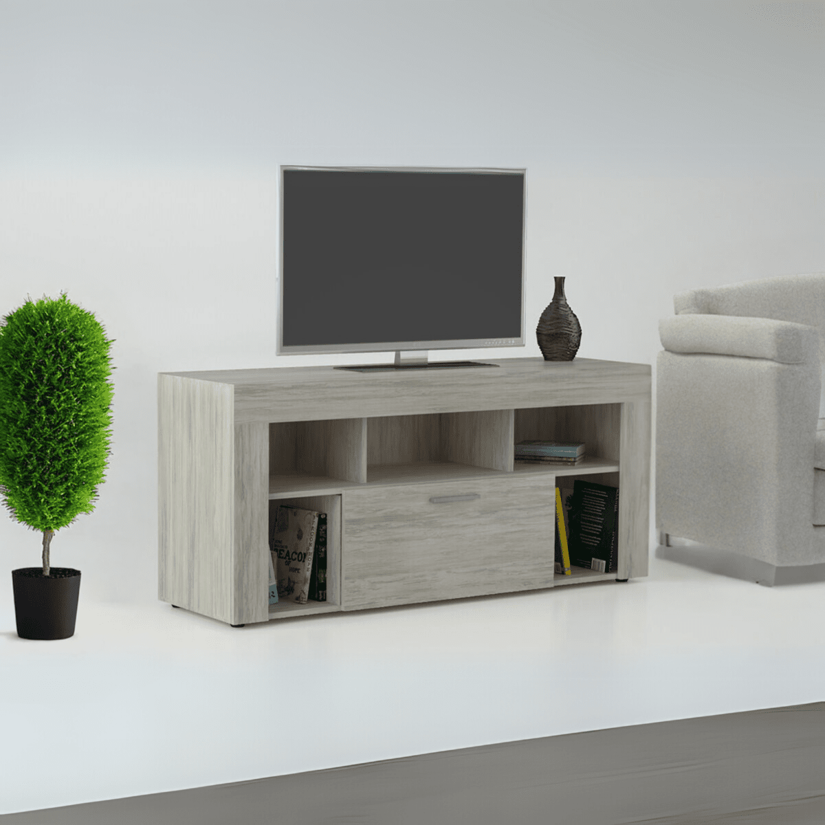 Mobile porta tv "TV Vision" in legno bianco venato cm 135x41,5 60h - MondoViro