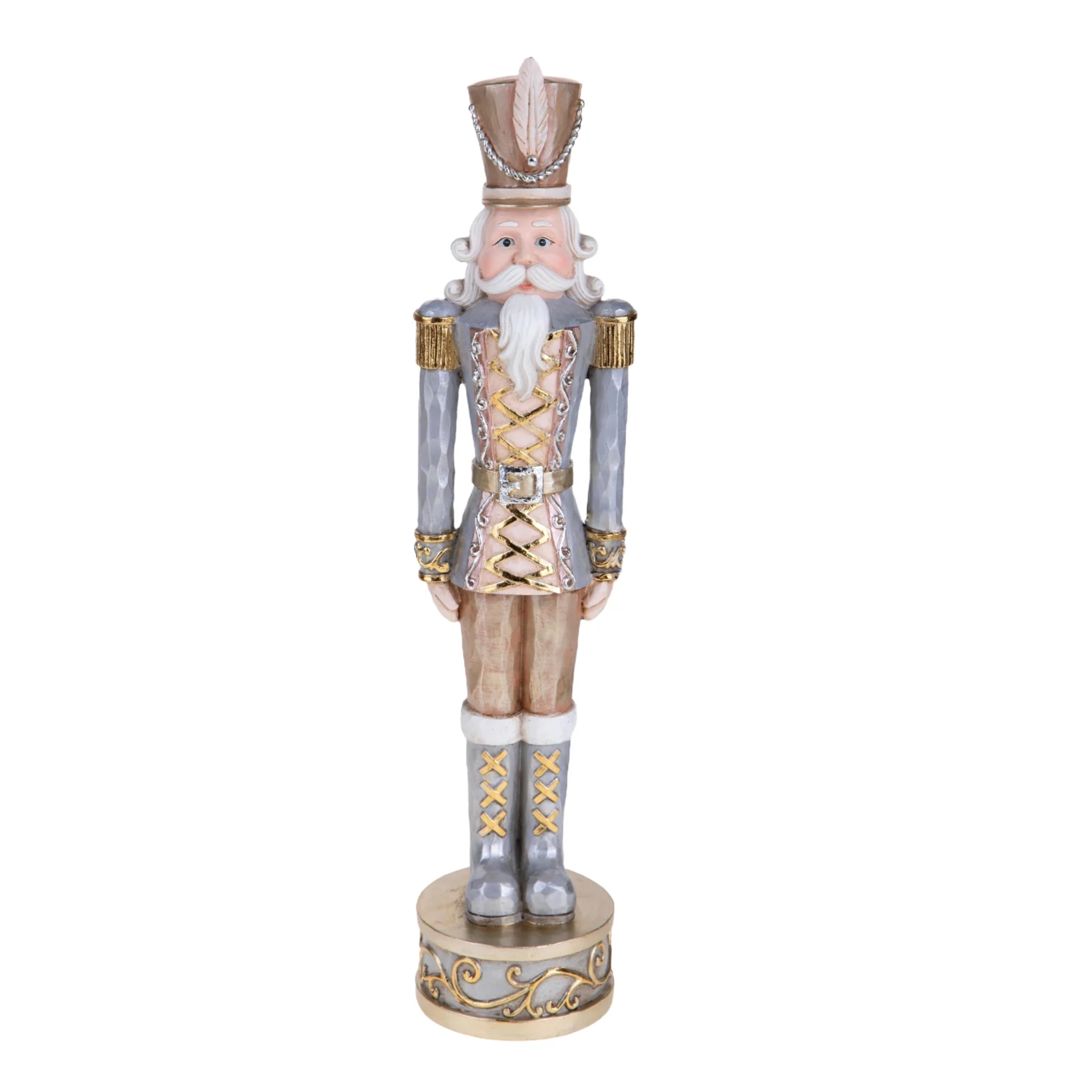 Statuetta soldato schiaccianoci con cappello decorazione natalizia elegante in resina cm 38h