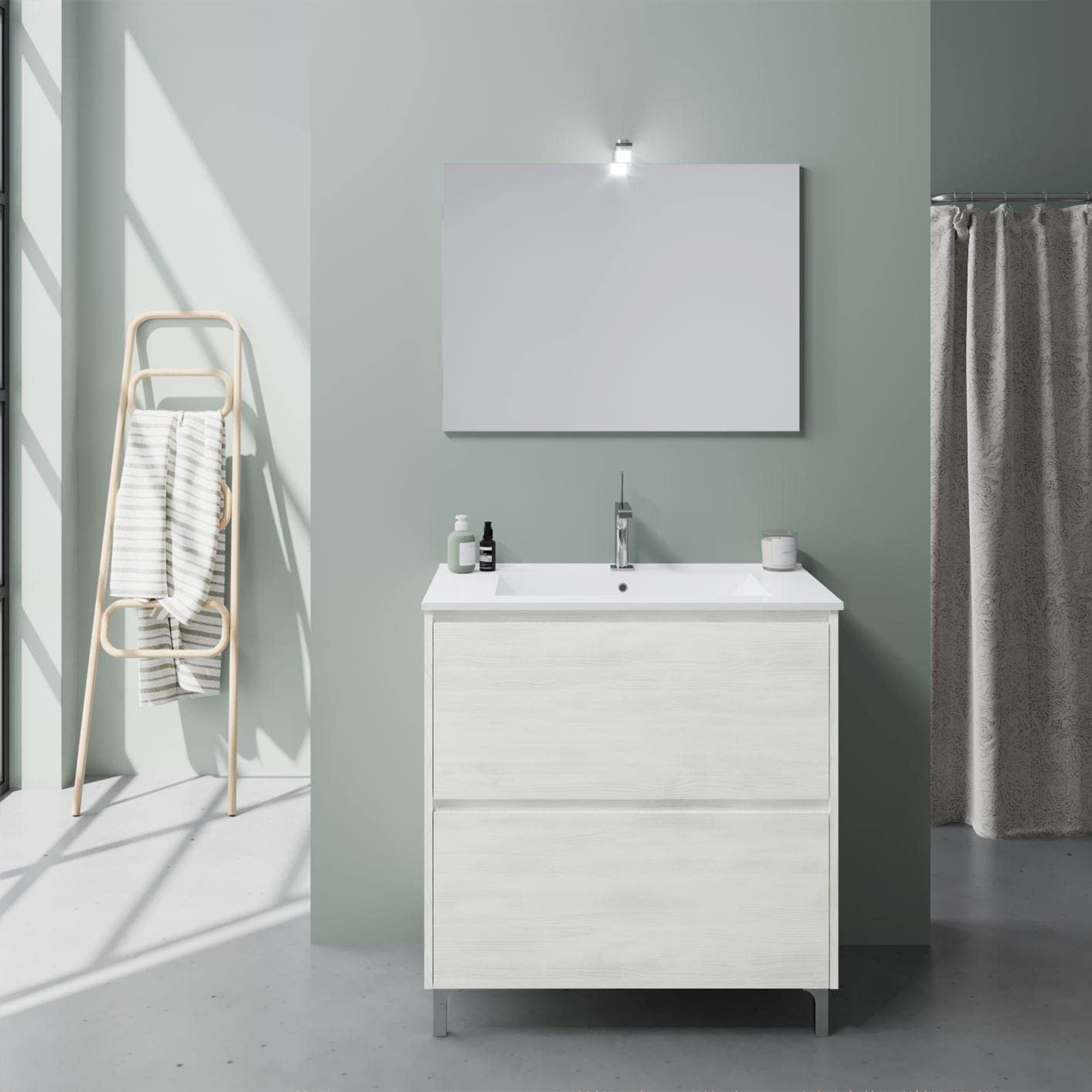 Mobile sotto lavabo "Lisbona" da bagno in truciolare con specchio led cm 80x46 75h