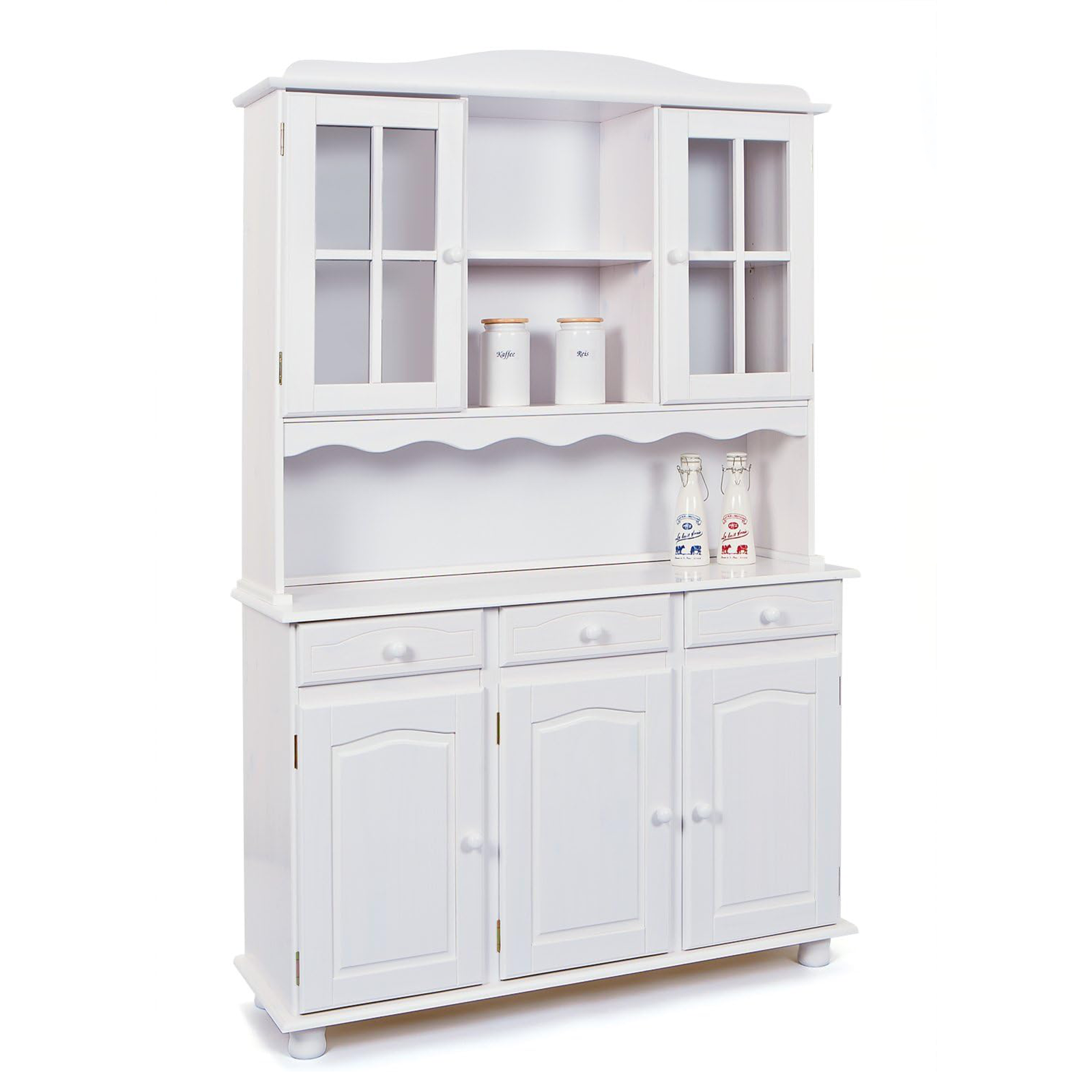 Credenza in legno massello bianco venato "Valencia" con vano a giorno h 198 cm