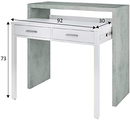 Scrivania in legno cemento con vano estraibile e cassetti bianchi cm 36x99 88h