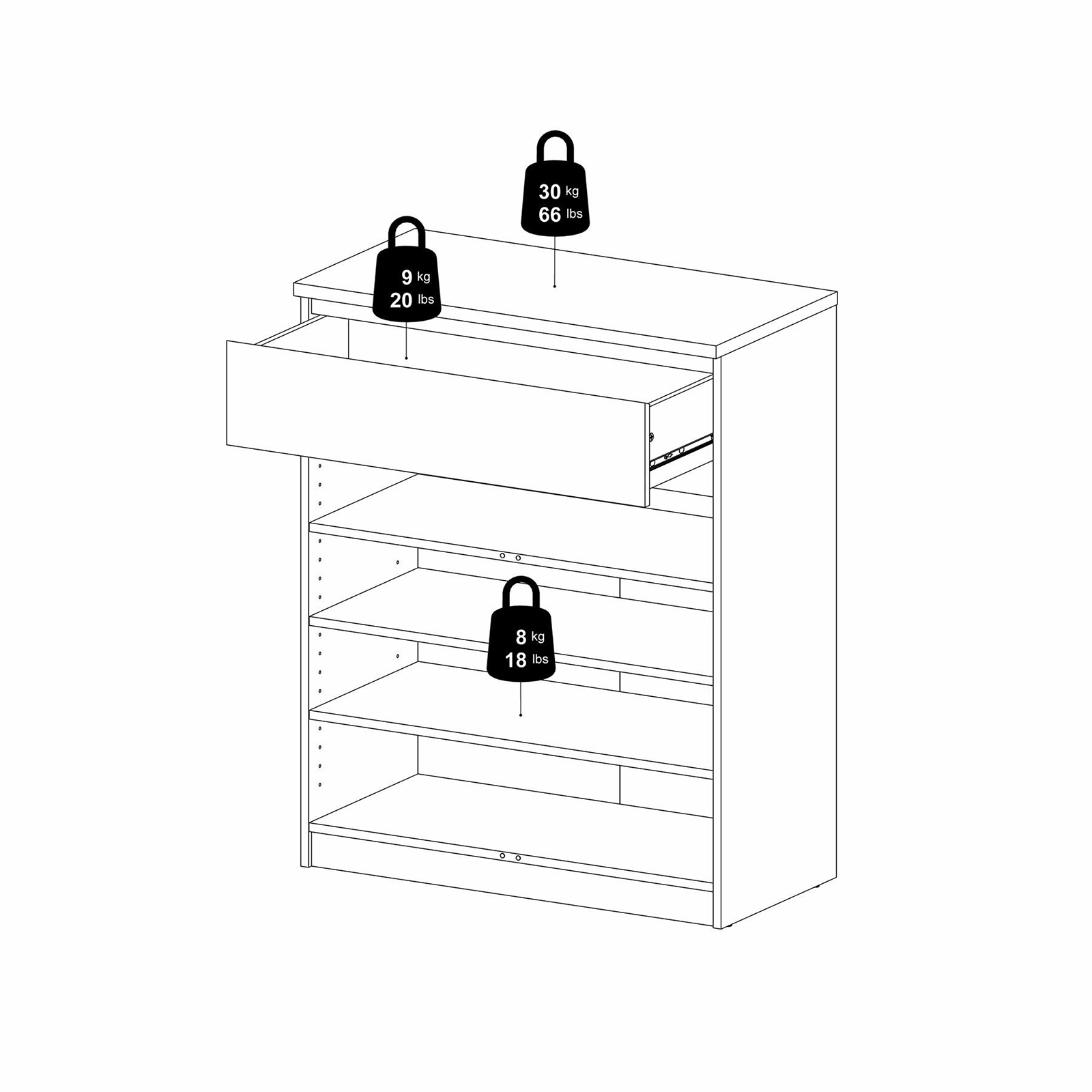 Madia credenza a buffet in legno "Naia" mobile cassettiera bianco e cemento