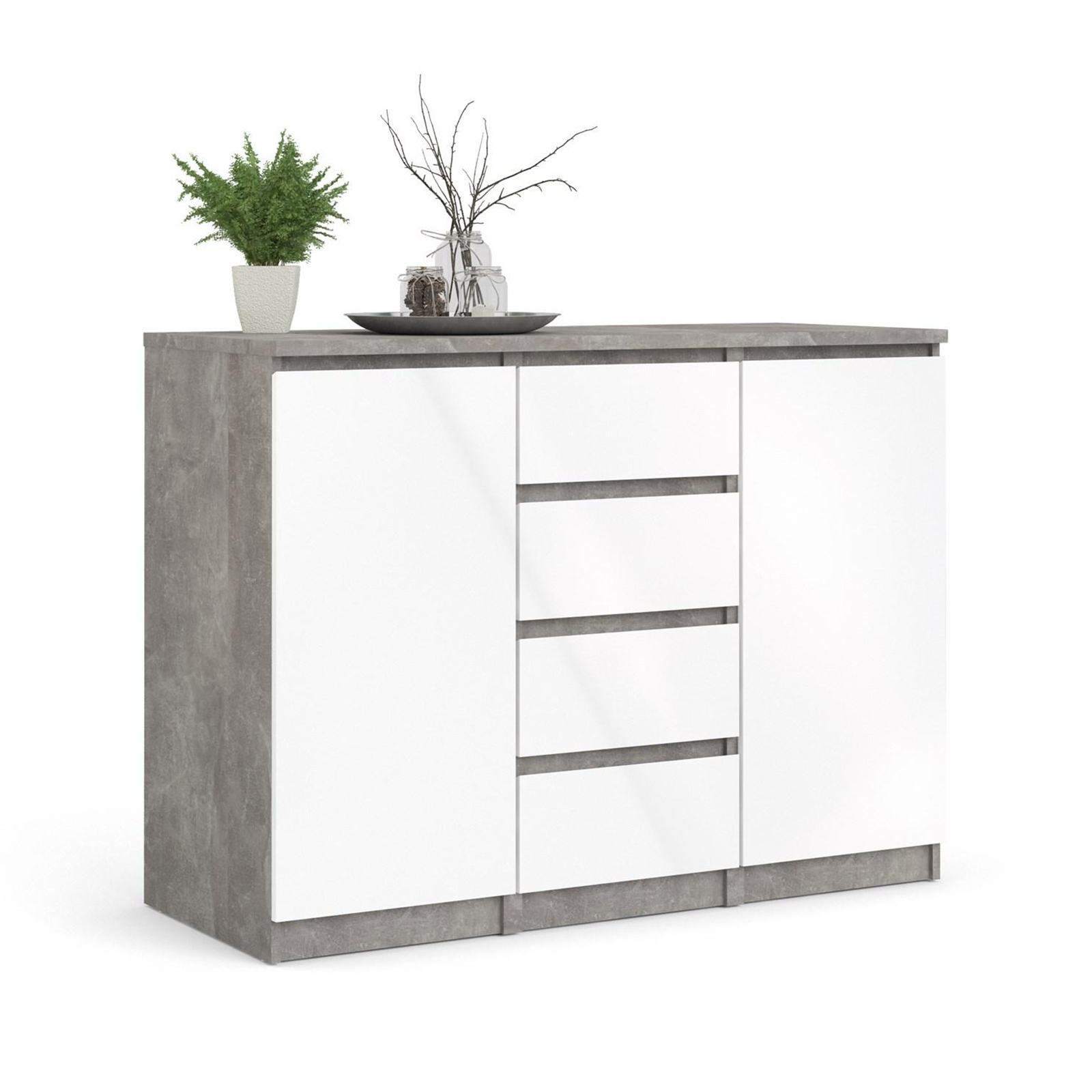 Madia credenza a buffet in legno "Naia" mobile cassettiera bianco e cemento
