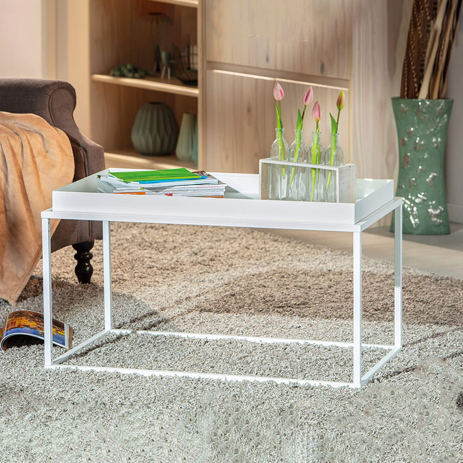 Tavolino basso da caffè "Ada" per soggiorno in metallo bianco