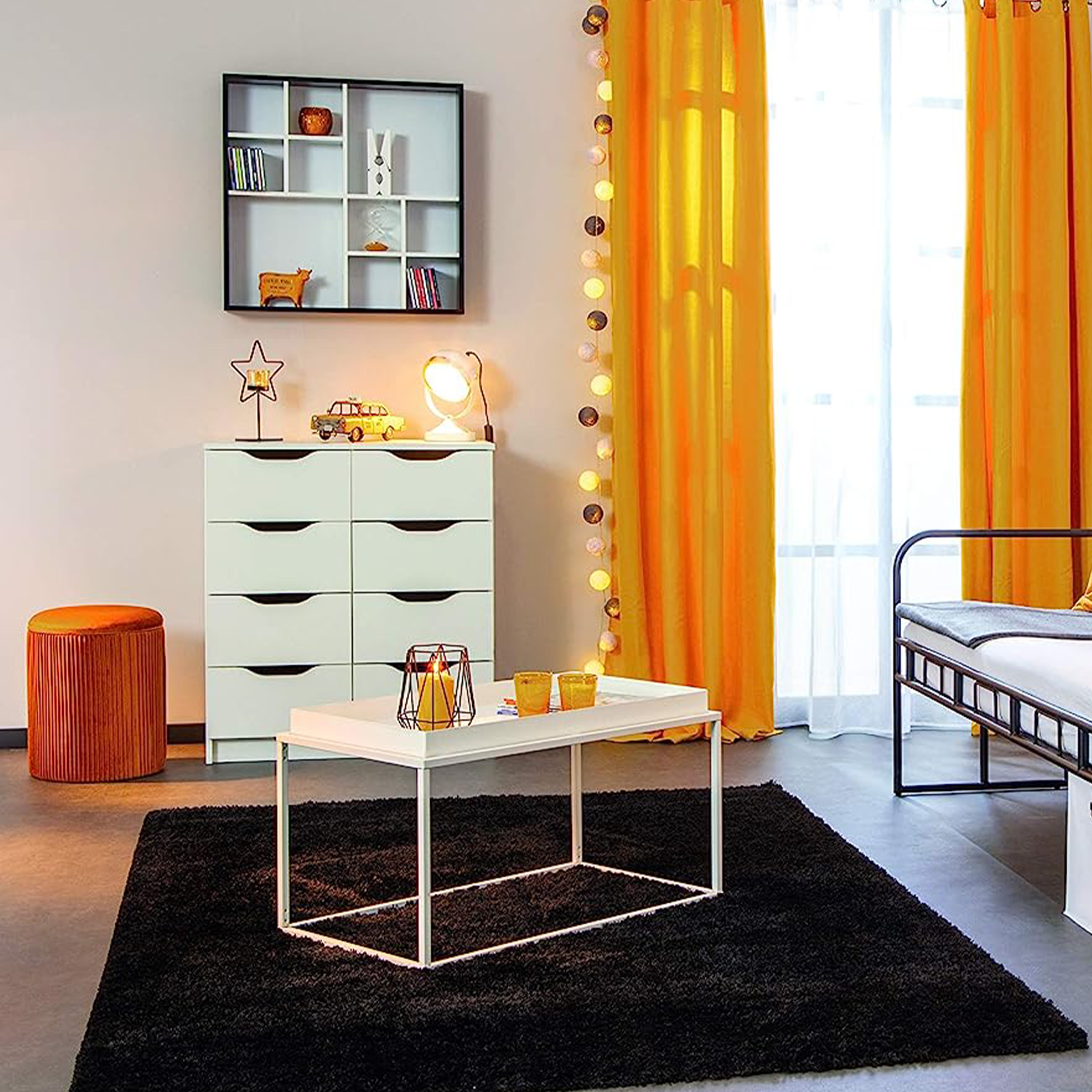 Tavolino basso da caffè "Ada" per soggiorno in metallo bianco