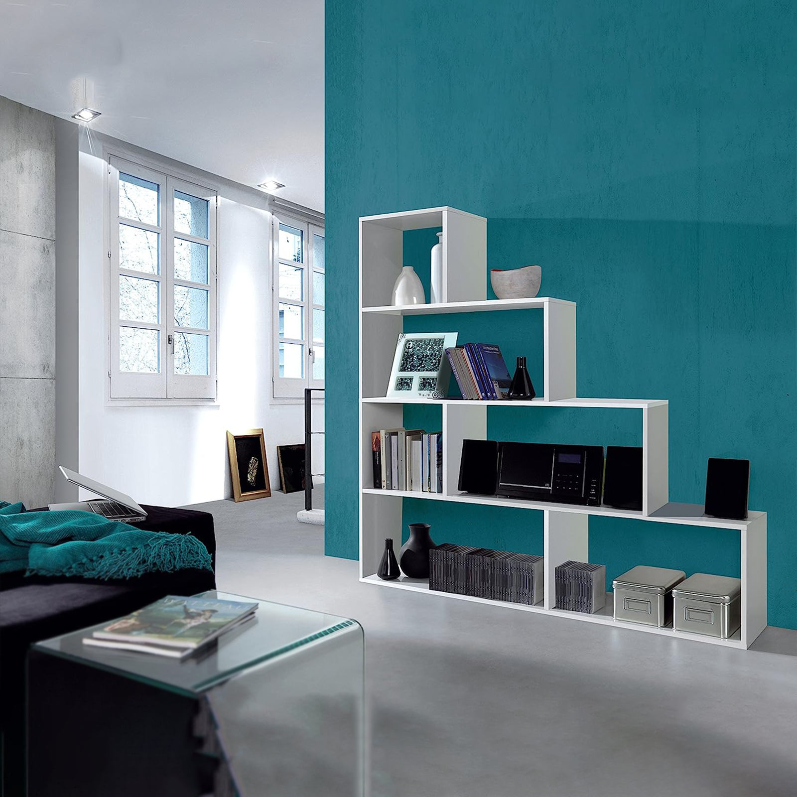 Libreria moderna "Klum Canadian" a 6 ripiani da soggiorno cm 145x29 145h