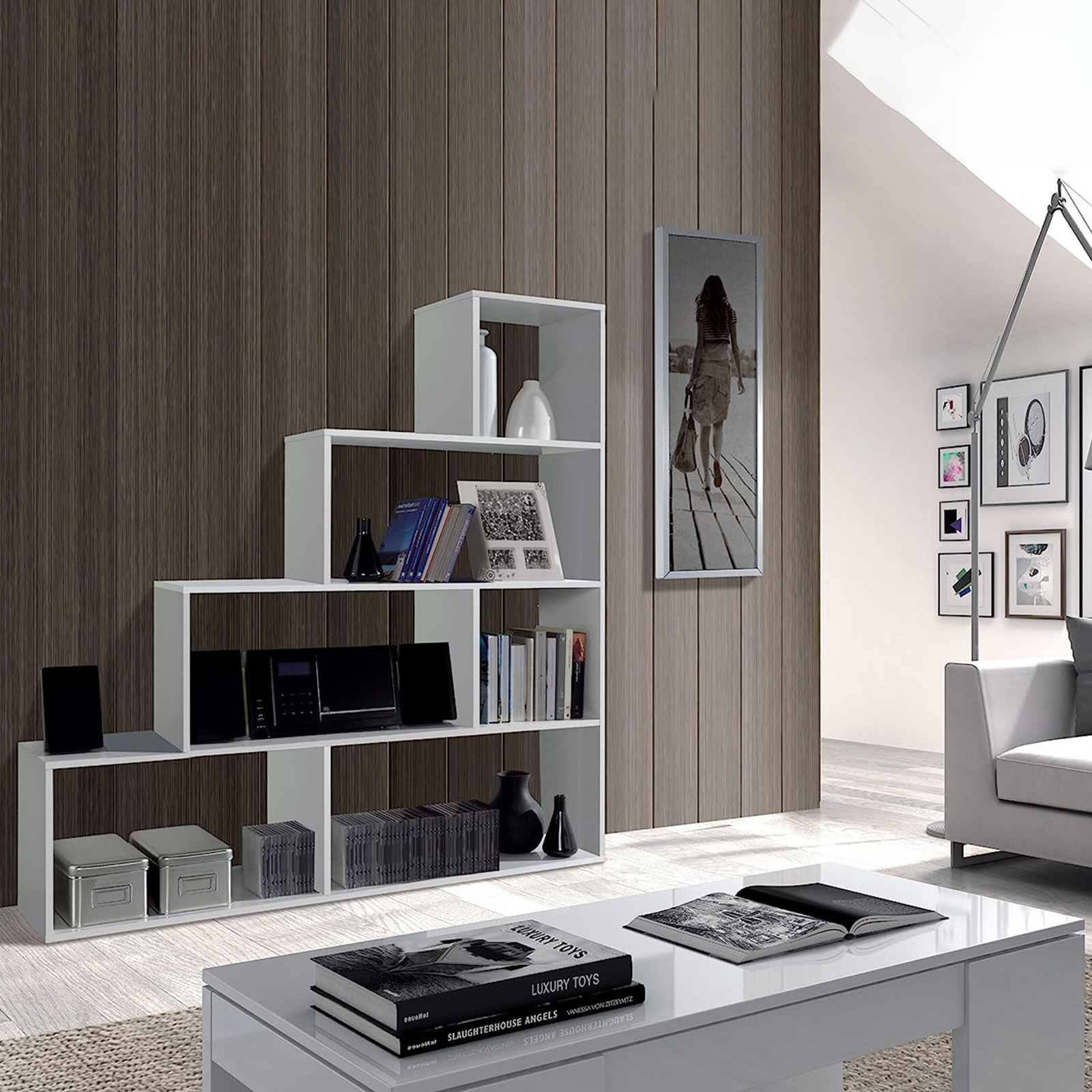 Libreria moderna "Klum Canadian" a 6 ripiani da soggiorno cm 145x29 145h