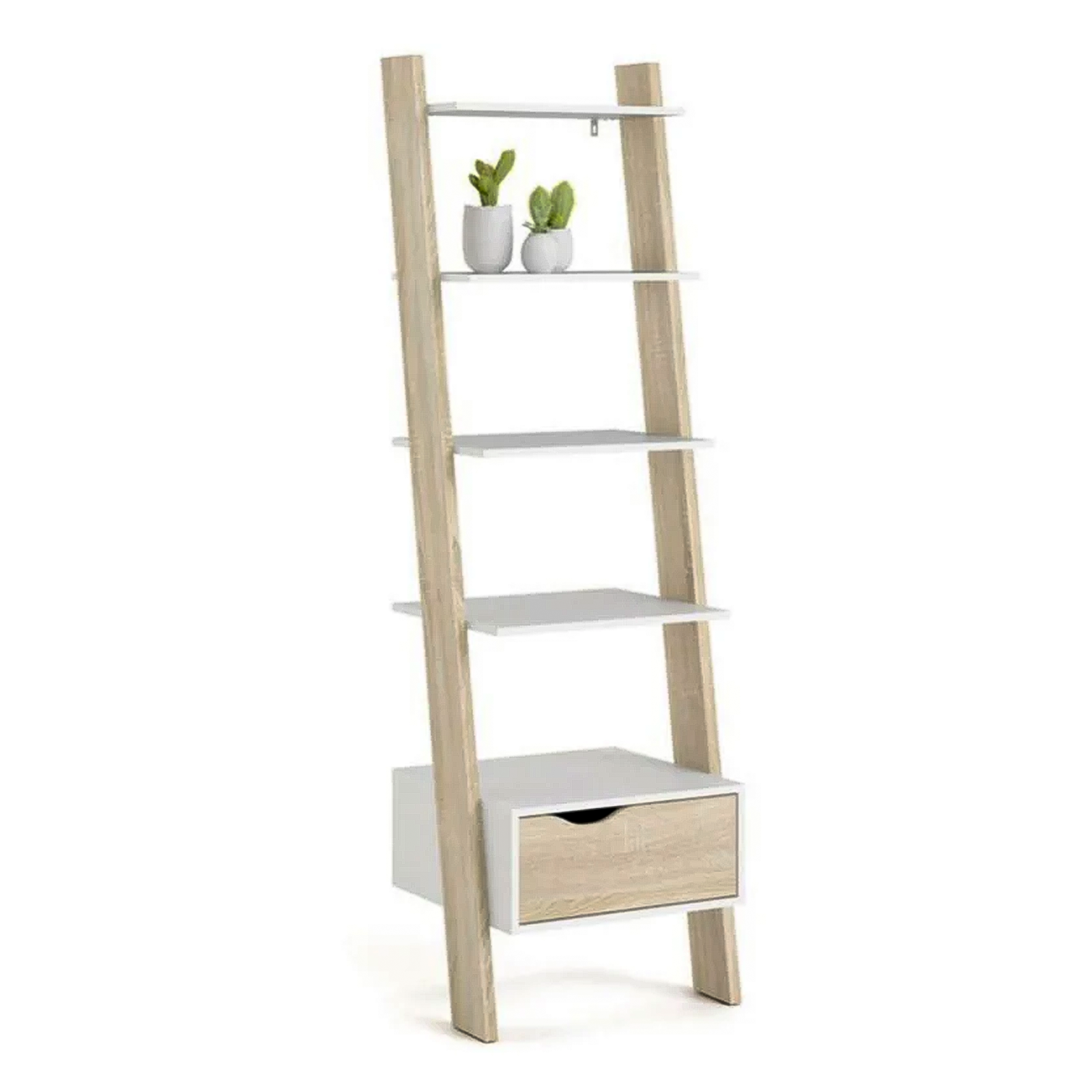 Libreria scaffale "Oslo" con 4 ripiani e 1 cassetto moderno bianco rovere cm 55x44 180h