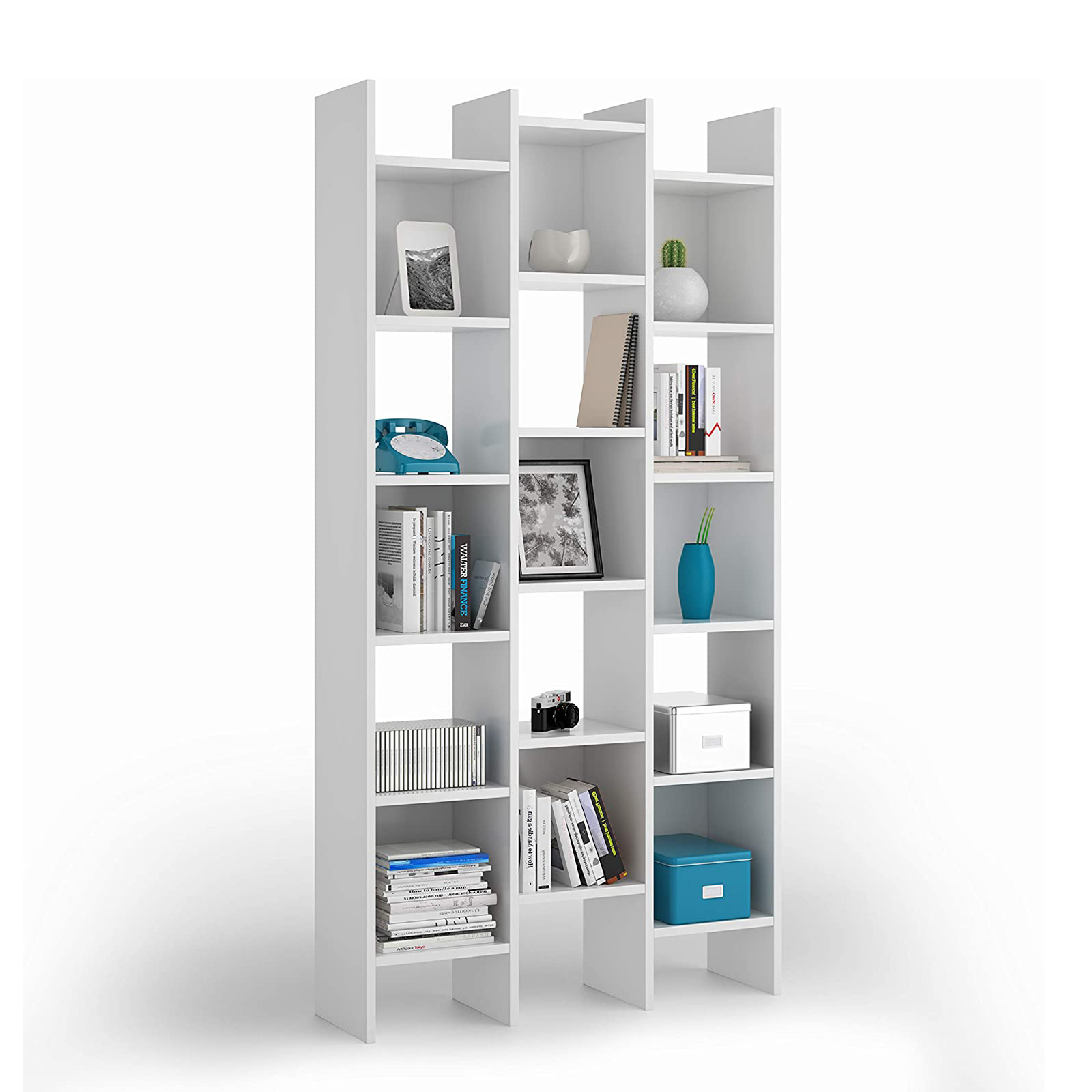 Libreria alta a giorno "Italian" 15 ripiani in legno cm 96x25 192h