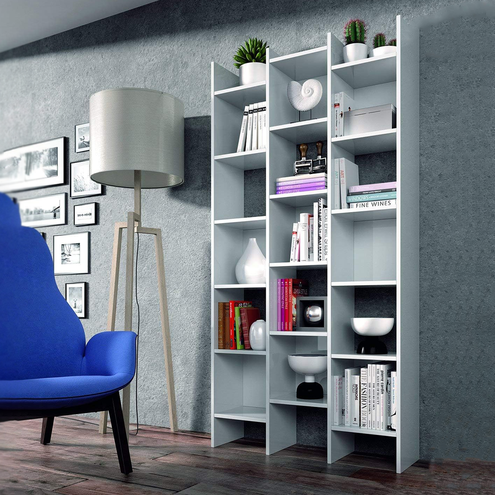 Libreria alta a giorno "Italian" 15 ripiani in legno cm 96x25 192h