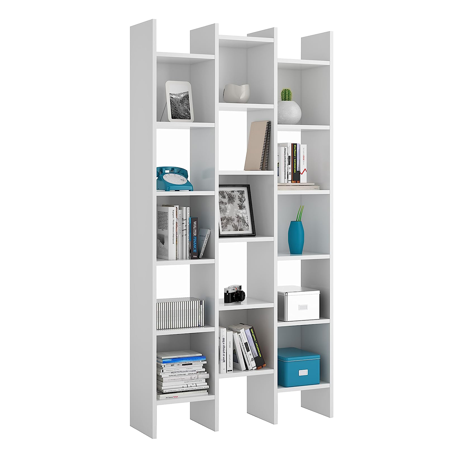 Libreria alta a giorno "Italian" 15 ripiani in legno cm 96x25 192h